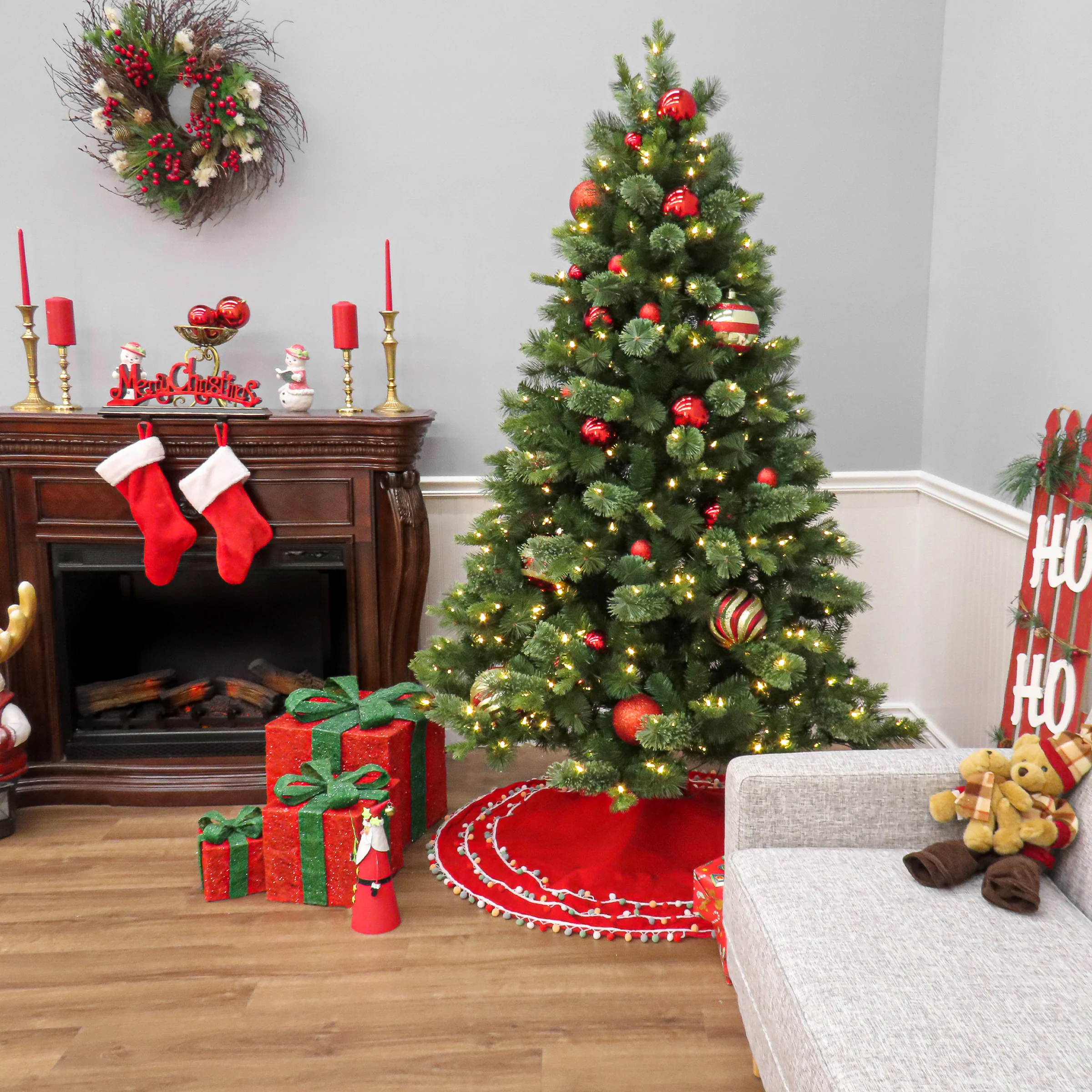 7 ft. Pre-Lit Montreal Pine Tree with LED Lights - Image 4