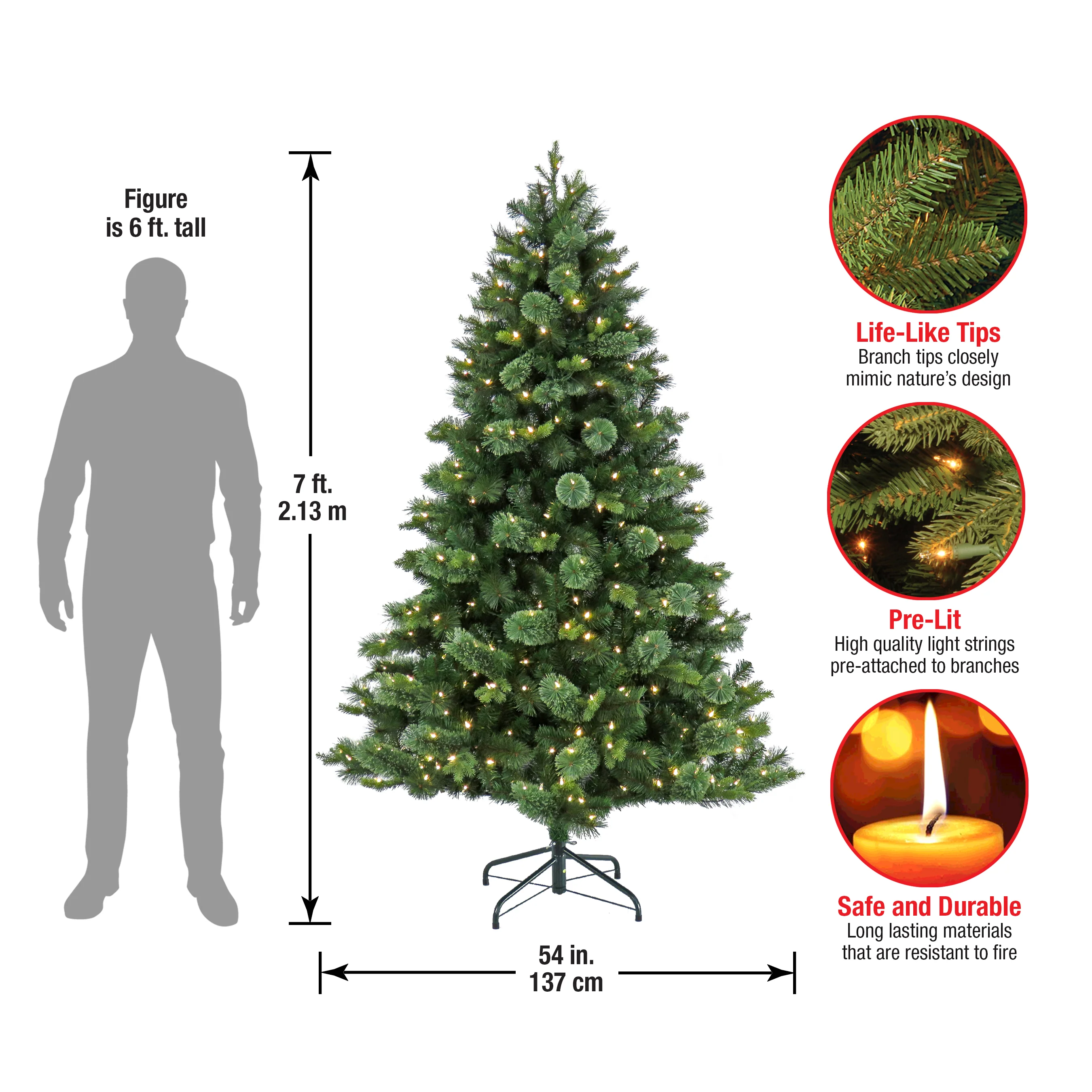 7 ft. Pre-Lit Montreal Pine Tree with LED Lights - Image 5