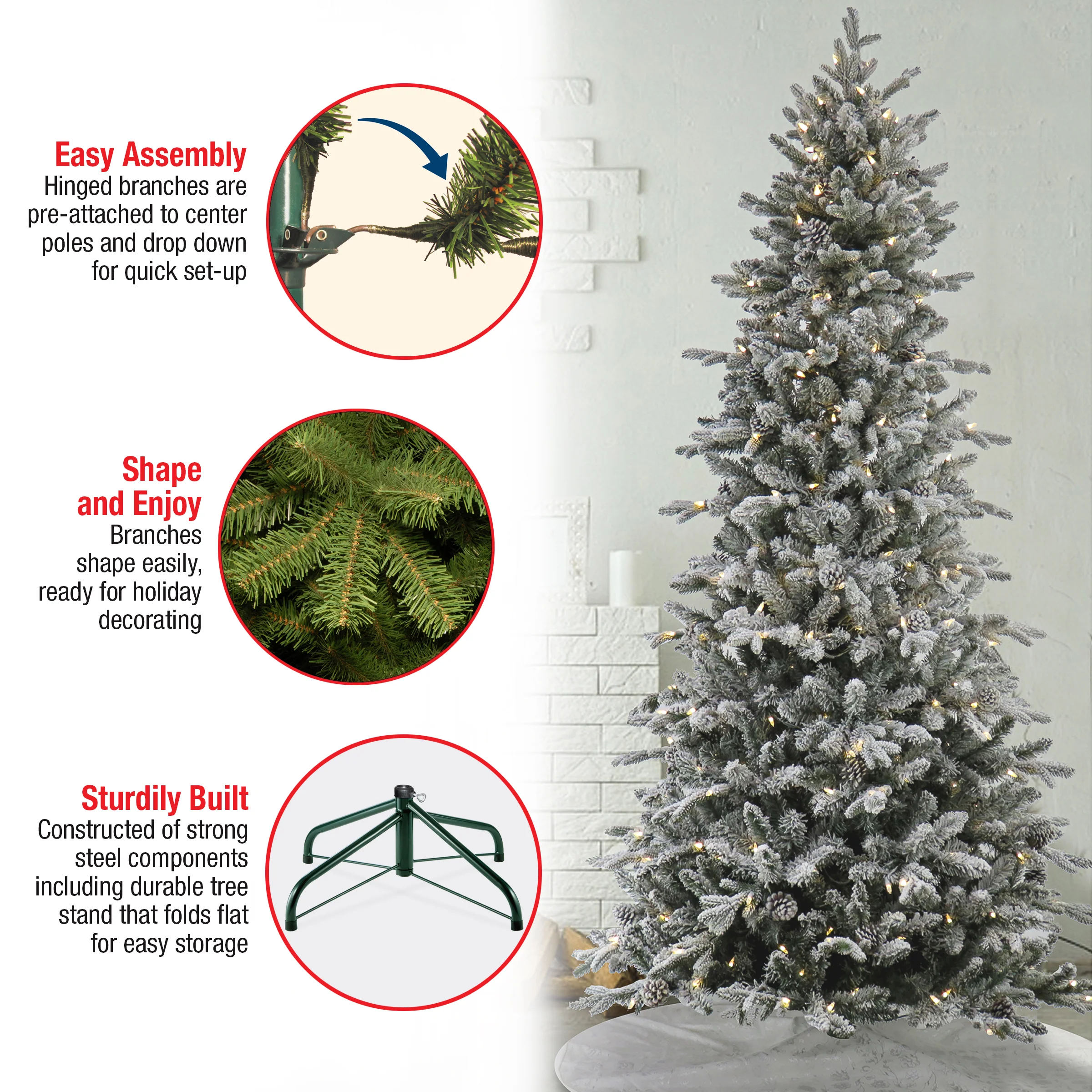7 ft. Pre-Lit Snowy Calton Pine Tree with LED Lights, Plug-In - Image 6