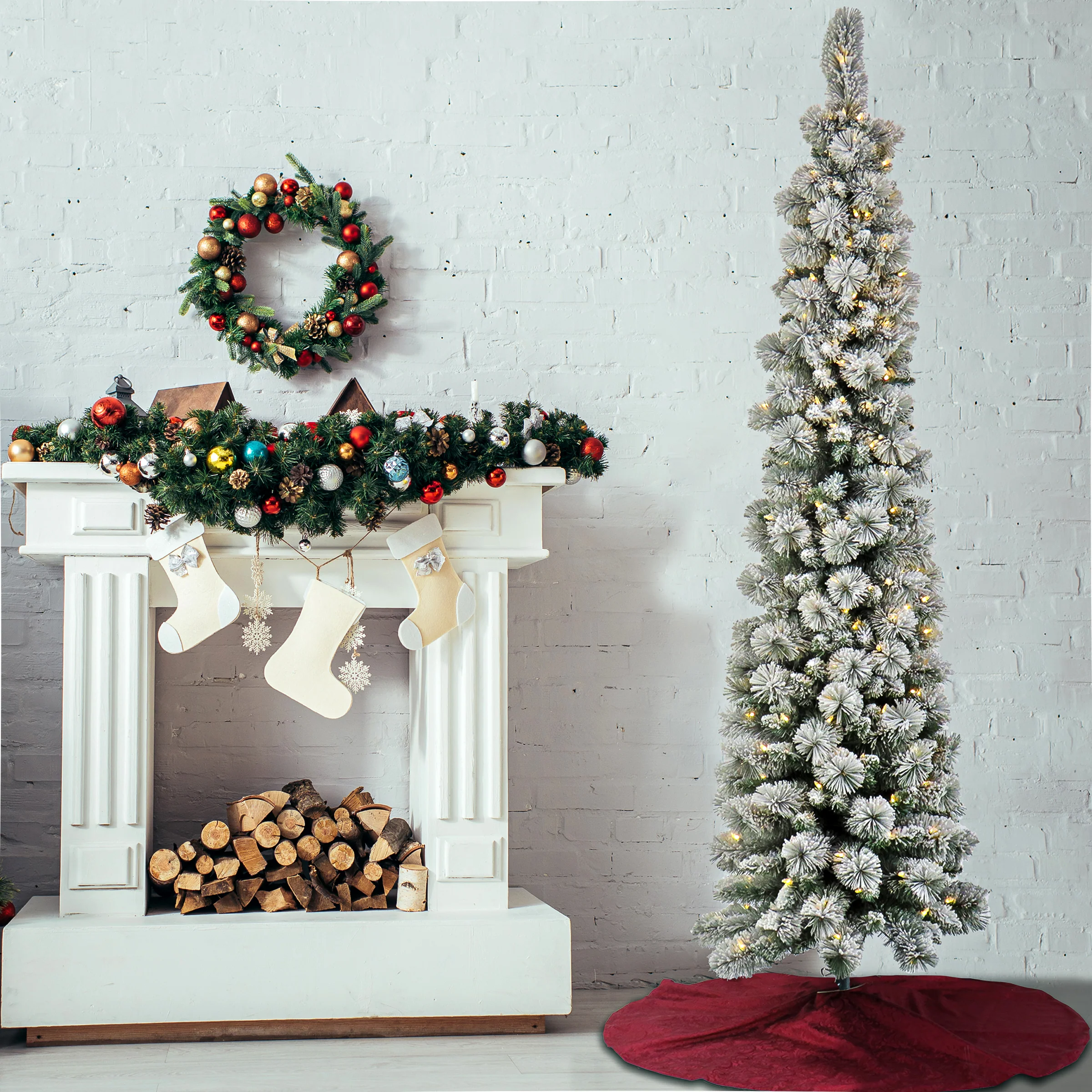 7 ft. Pre-Lit Snowy Methow Pencil Slim Tree with LED Lights, Plug-In - Image 2