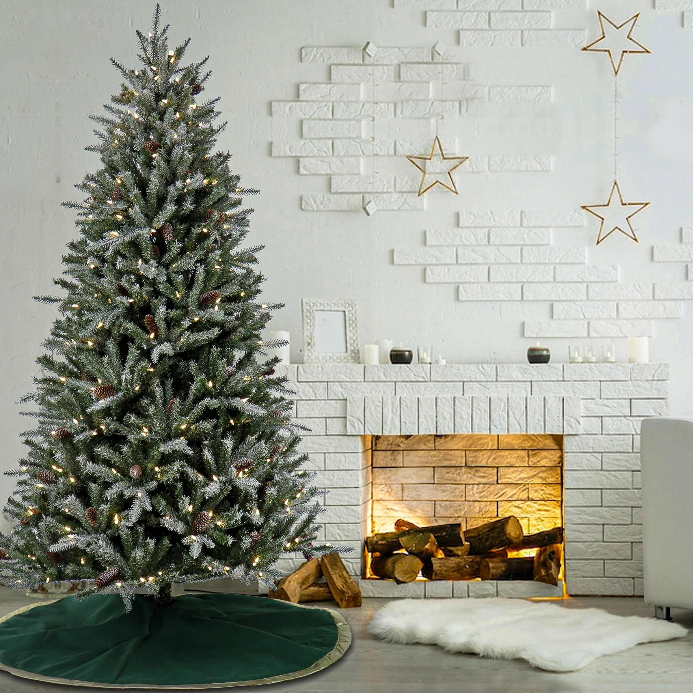 7 ft. Pre-Lit Snowy Olallie Pine Tree with LED Lights, Plug-In - Image 2