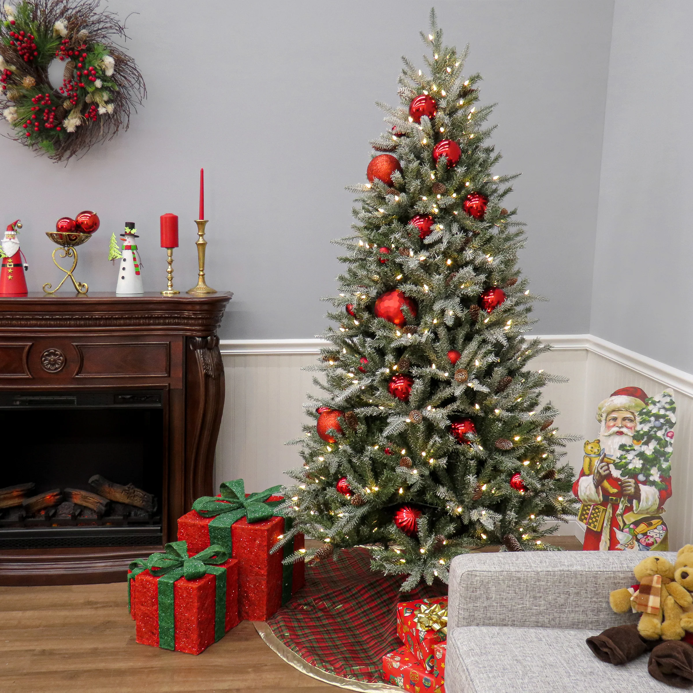 7 ft. Pre-Lit Snowy Olallie Pine Tree with LED Lights, Plug-In - Image 4