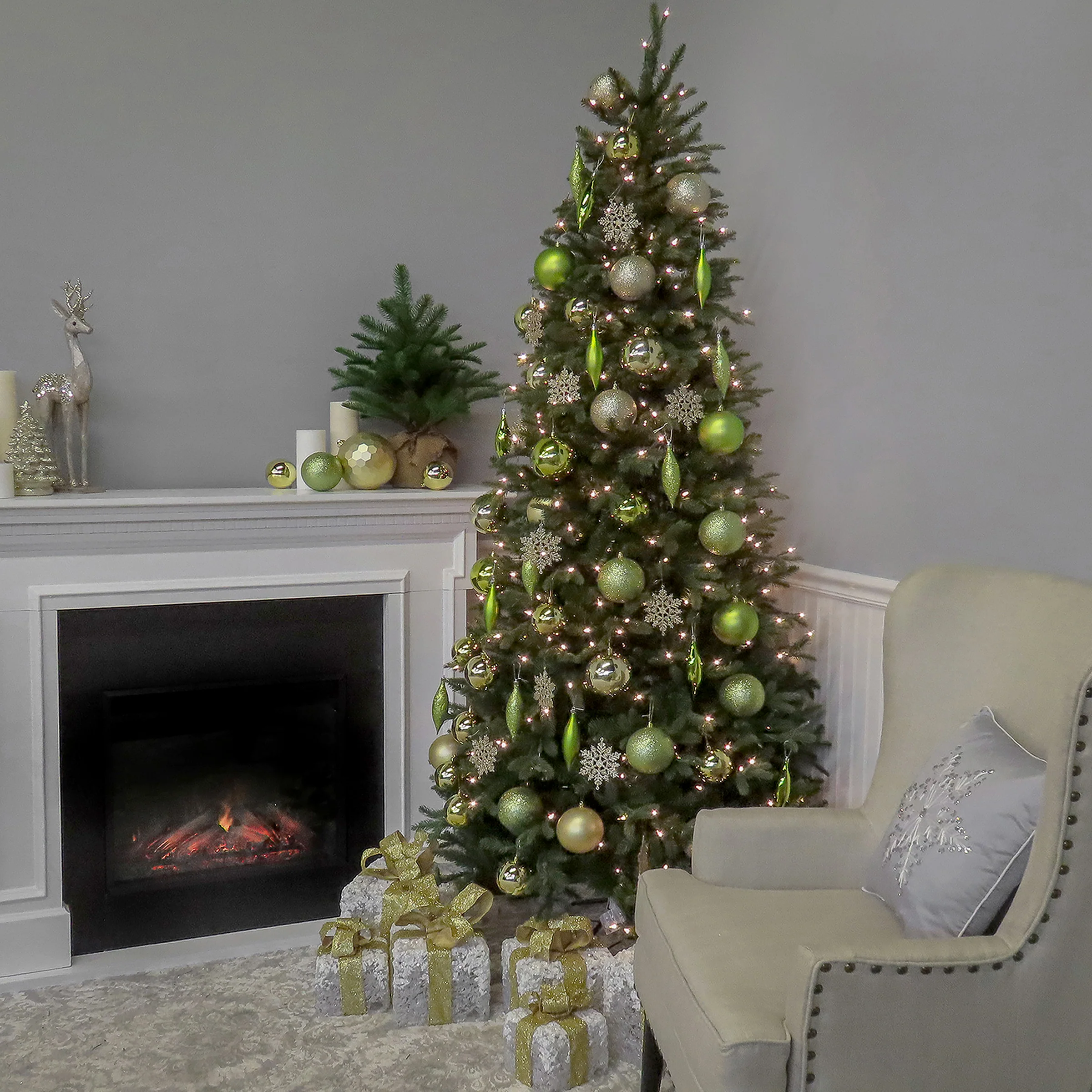 7 ft. Pre-Lit Tiffany Fir Slim Tree with Clear Lights - Image 4