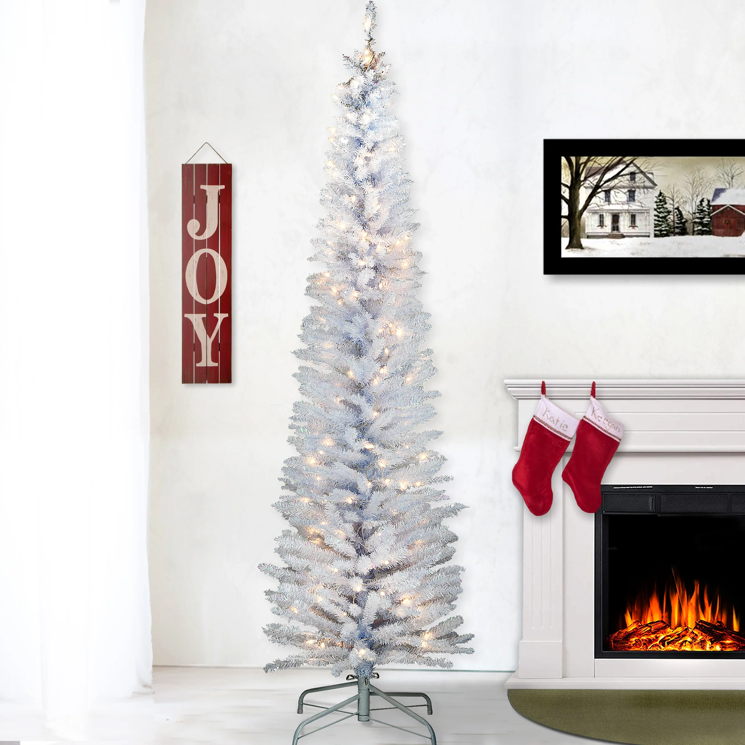 7 ft. Pre-Lit Tinsel Collection White Iridescent Tree with Clear Lights - Image 2
