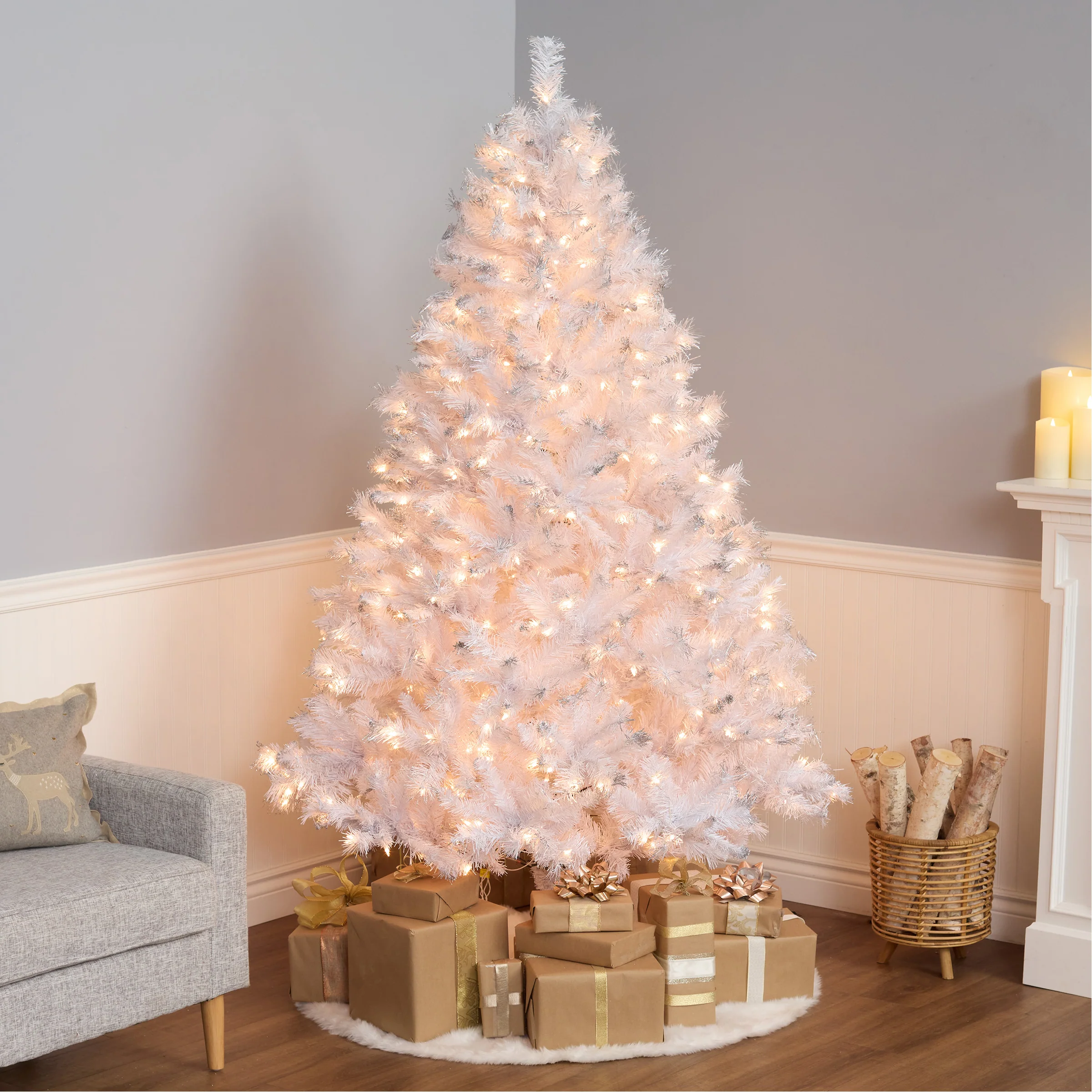 7 ft. Pre-Lit Winchester Pine White Tree with Clear Lights, Plug-In - Image 2