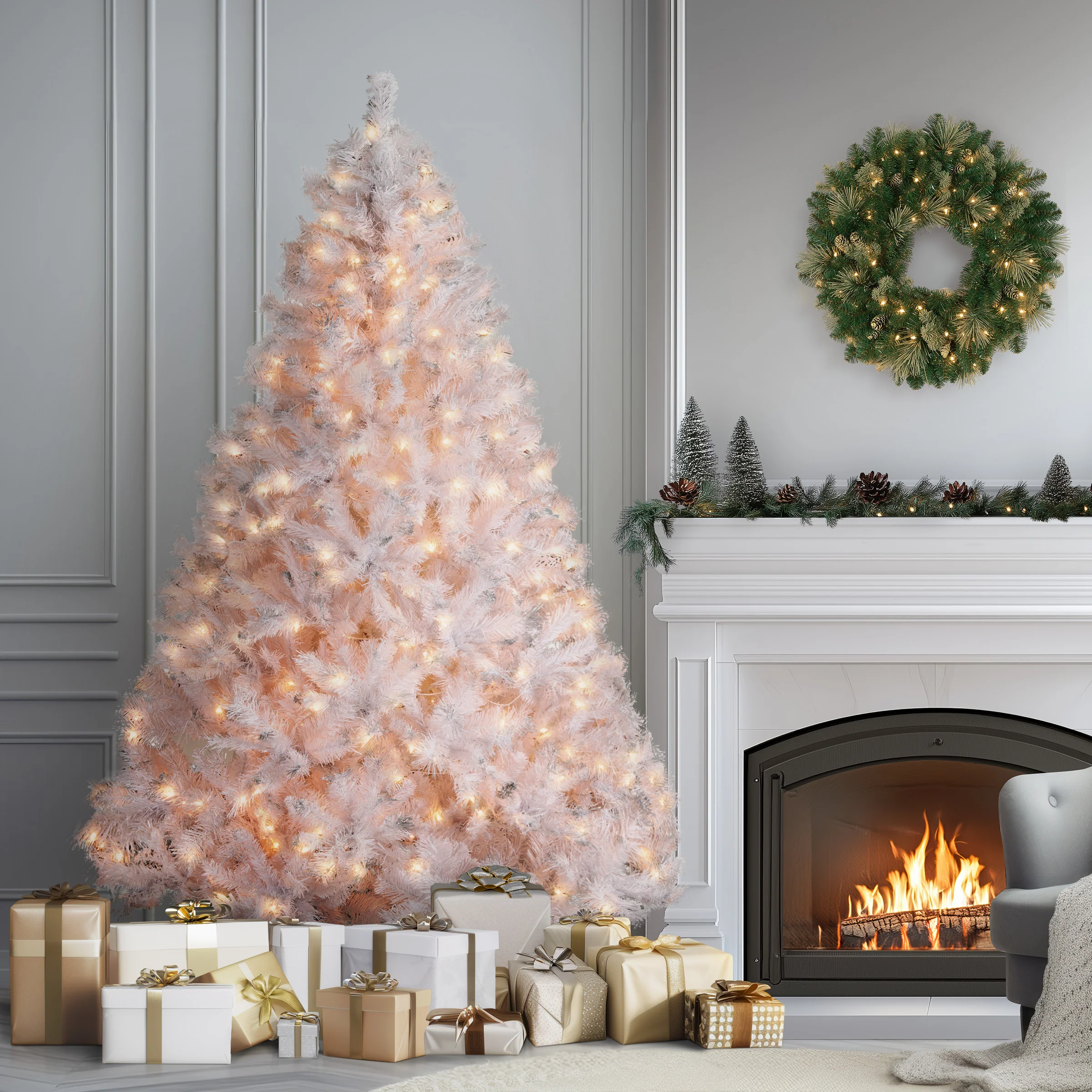 7 ft. Pre-Lit Winchester Pine White Tree with Clear Lights, Plug-In - Image 3
