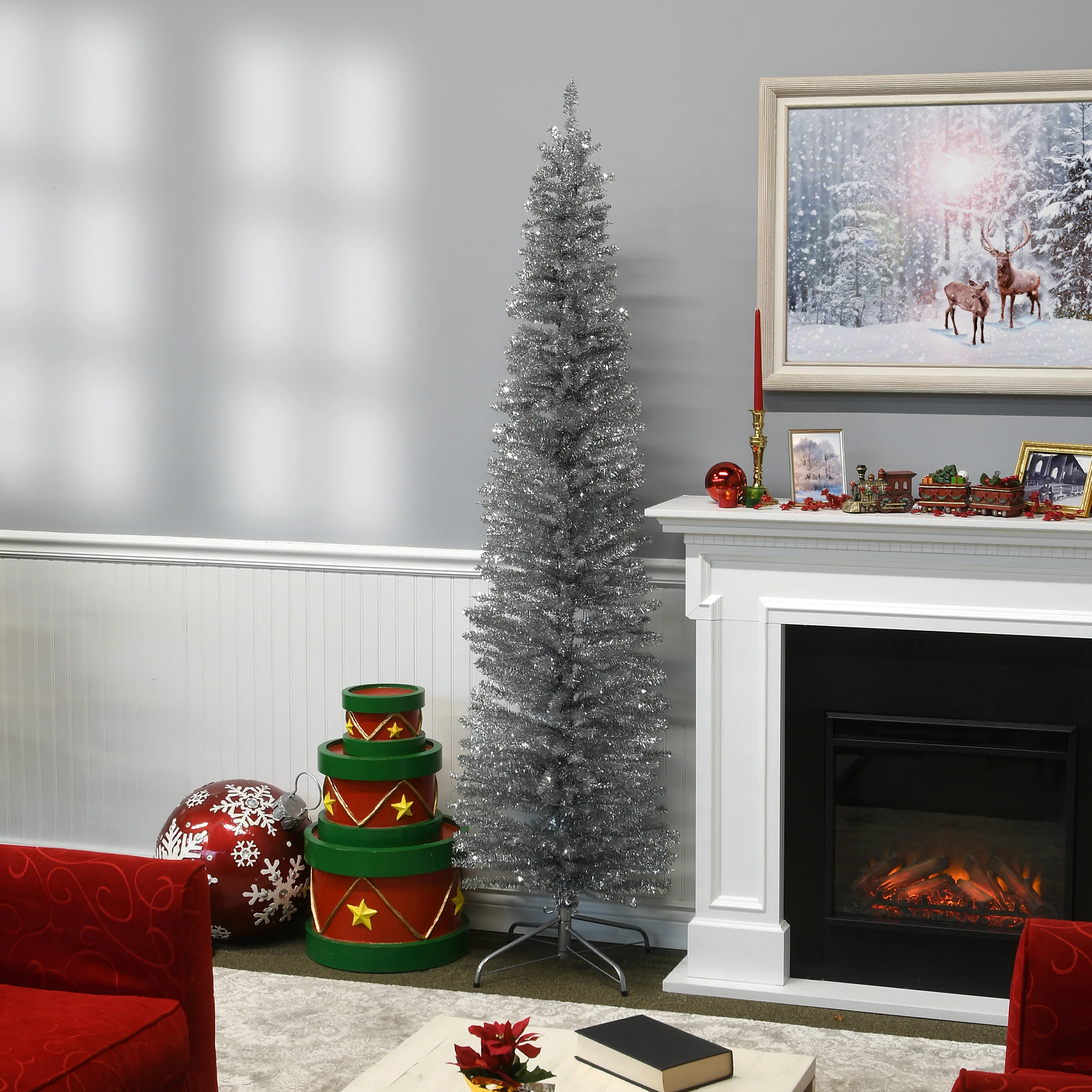 7 ft. Tinsel Collection Silver Tree - Image 3