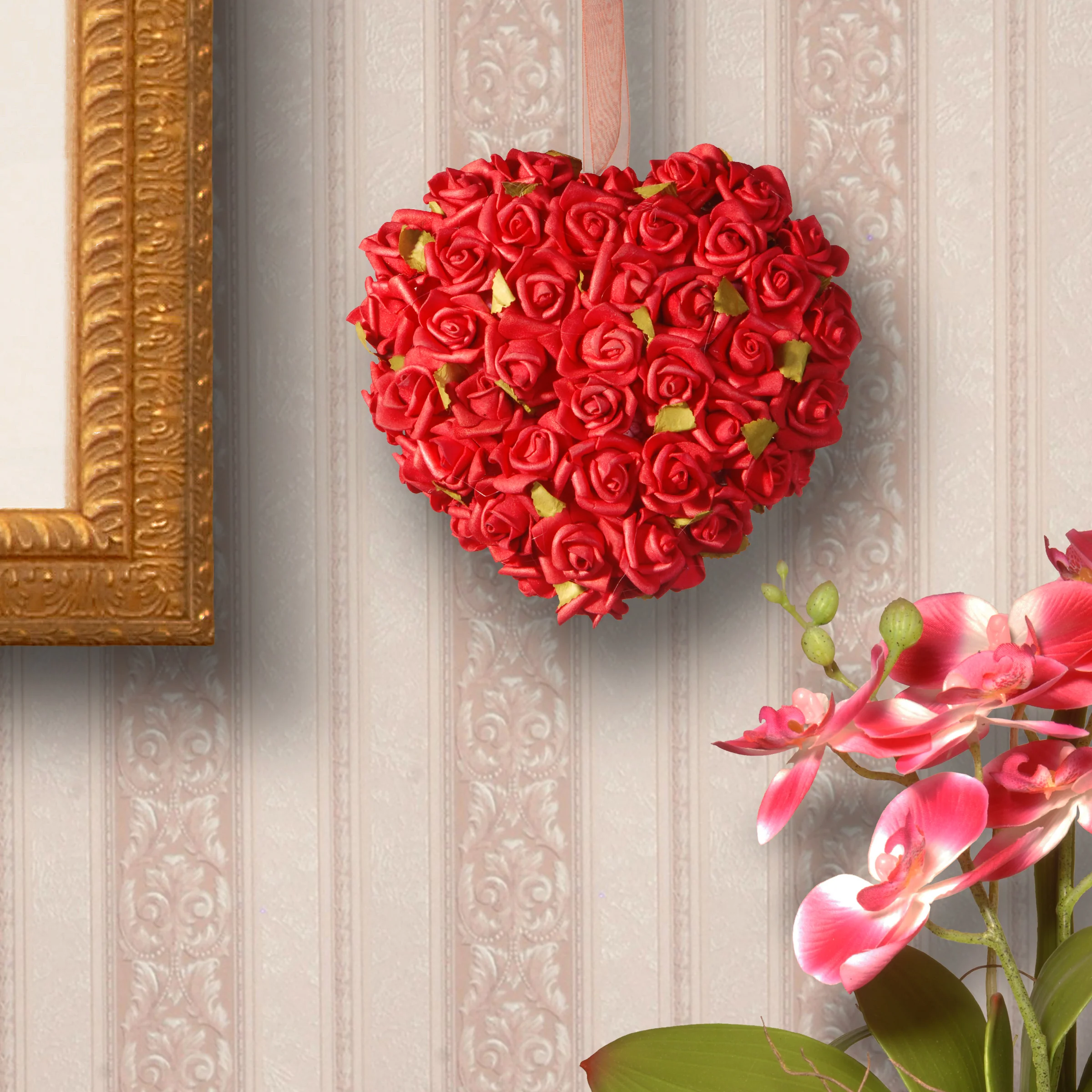 7 in. Floral Red Roses Heart - Image 2