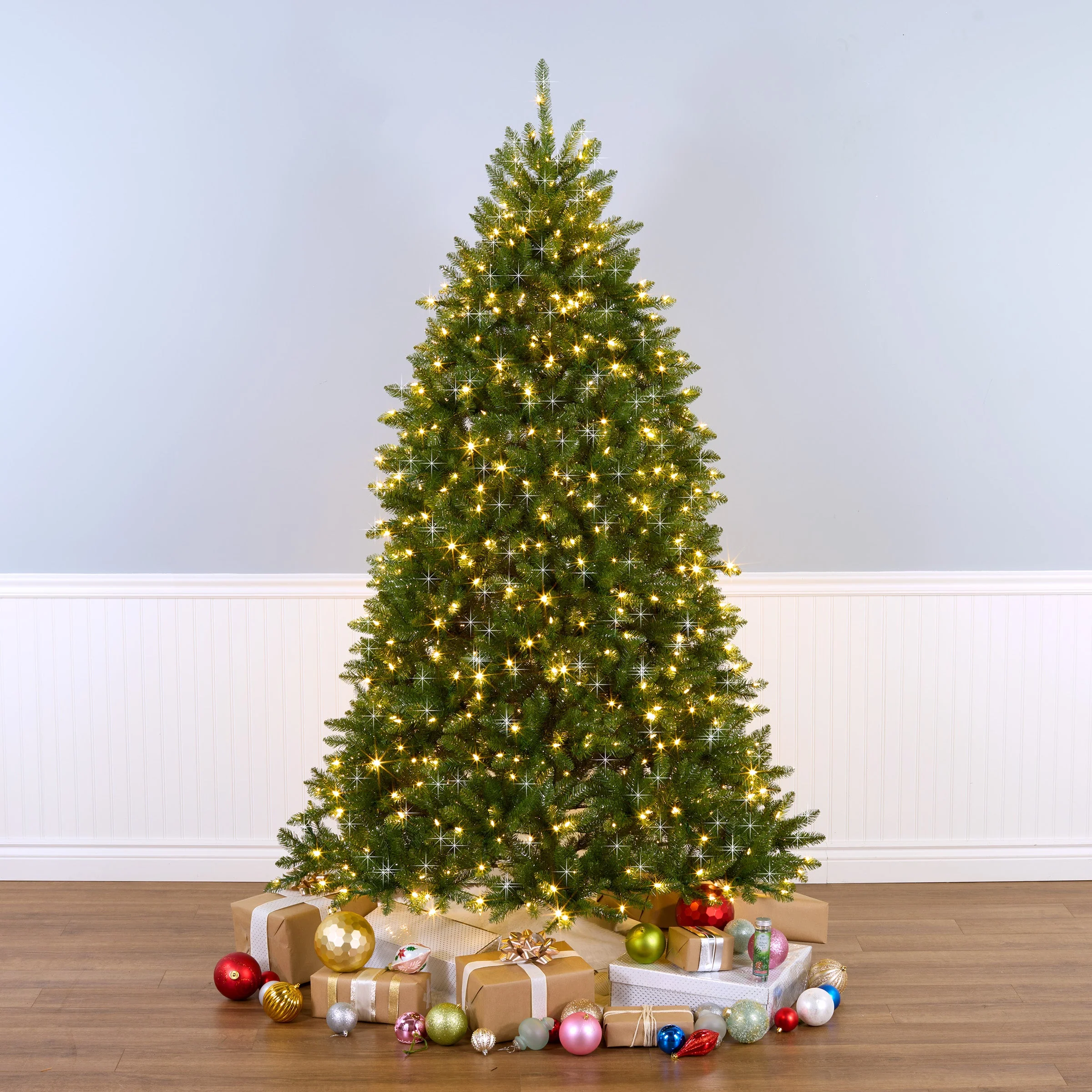 7.5 ft. Pre-Lit Dunhill Fir Shimmer Tree Silver Tinsel with Dual Color LED Lights, Plug-In - Image 4
