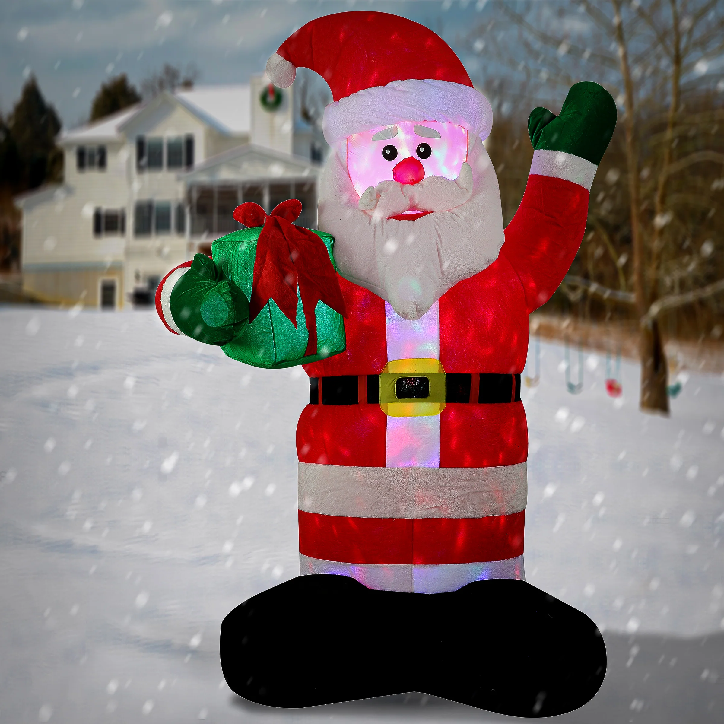 8 ft. Inflatable Santa with Gift with LED Lights - Image 2