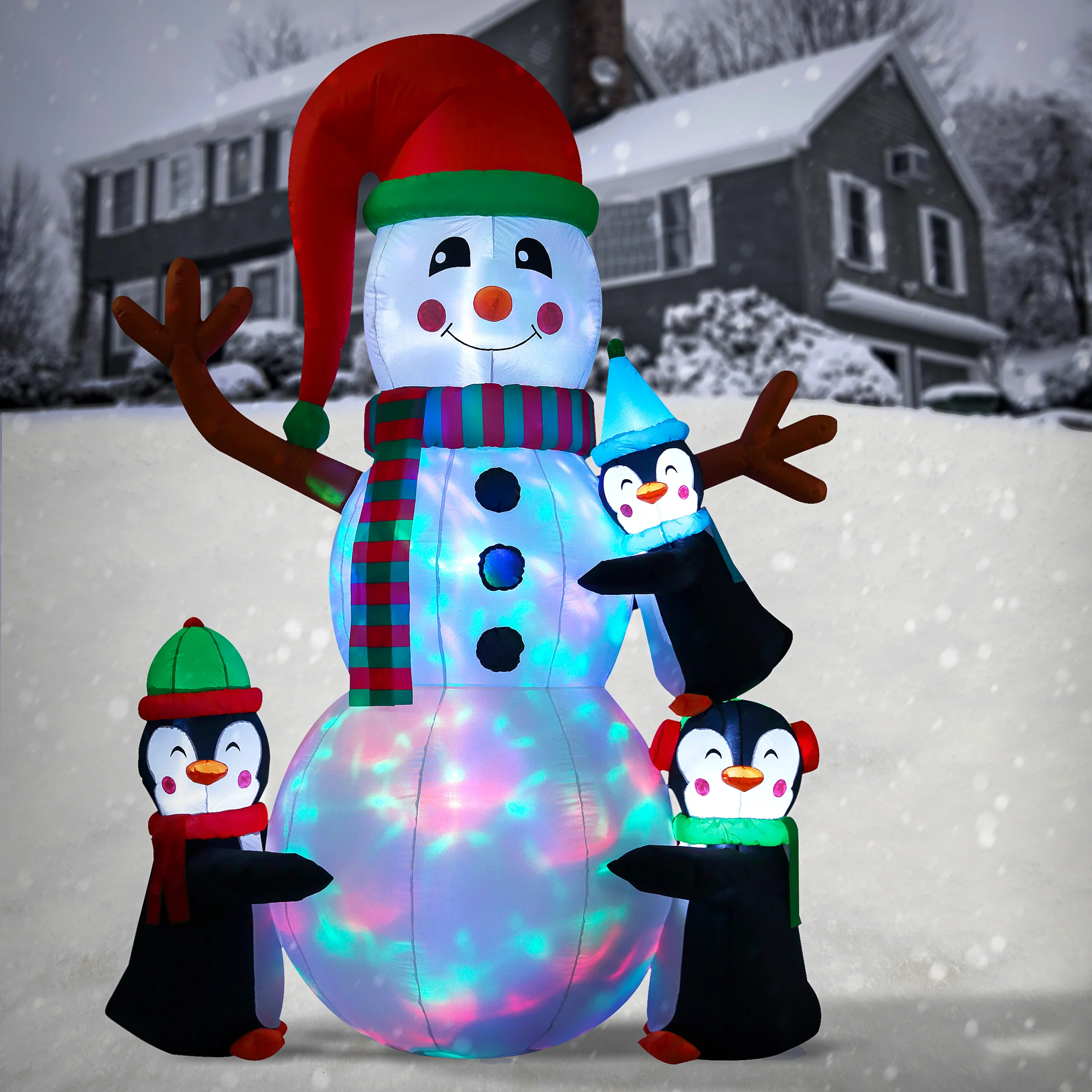 8 ft. Inflatable Snowman with Penguins - Image 2