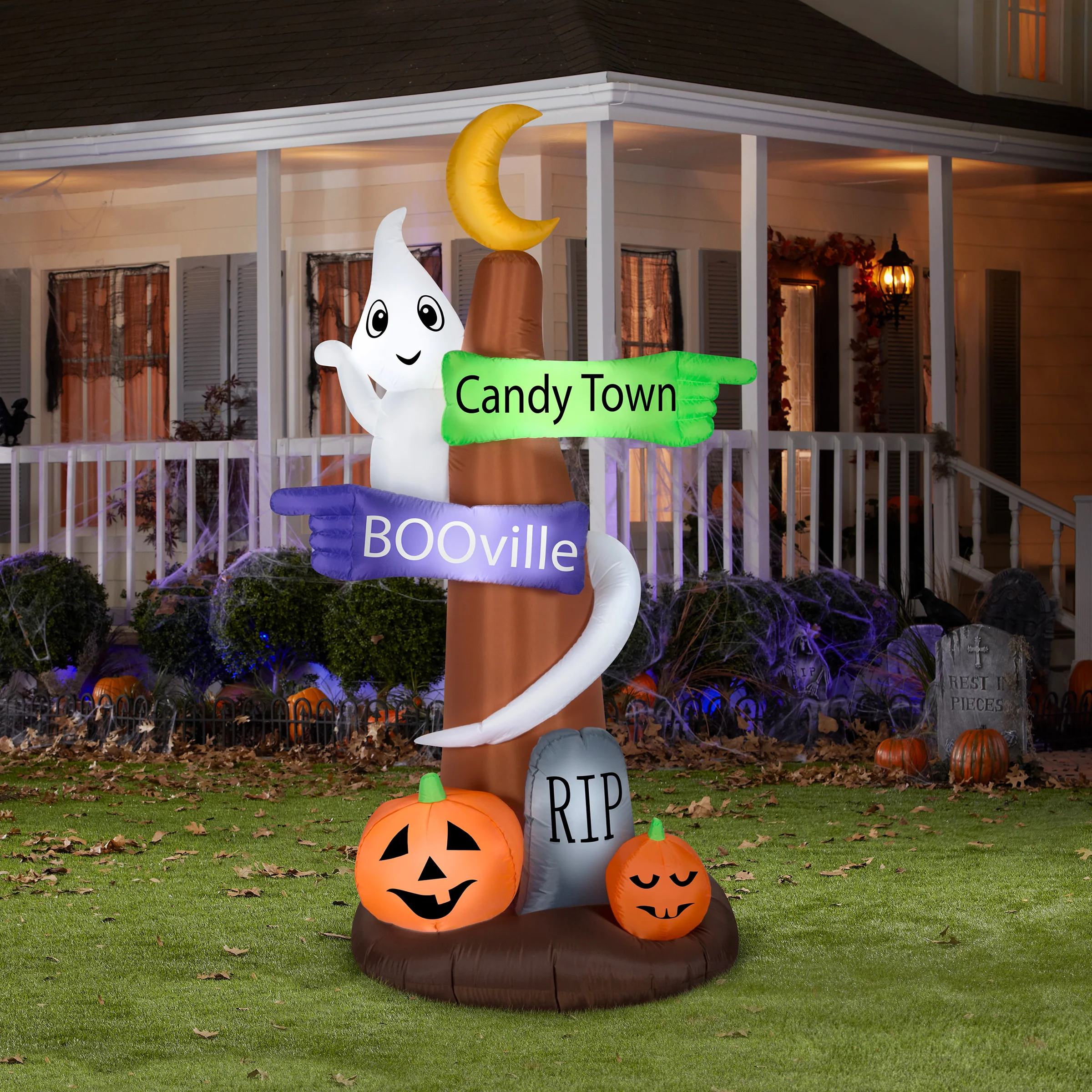 8 ft. Halloween Signpost and Ghost Inflatable Decoration, Plug-In - Image 2