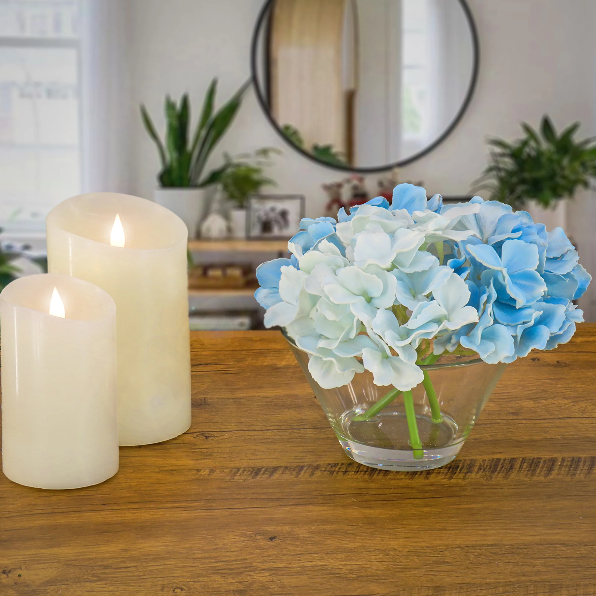 8 in. Spring Blue Hydrangea Bouquet in Glass Vase - Image 2