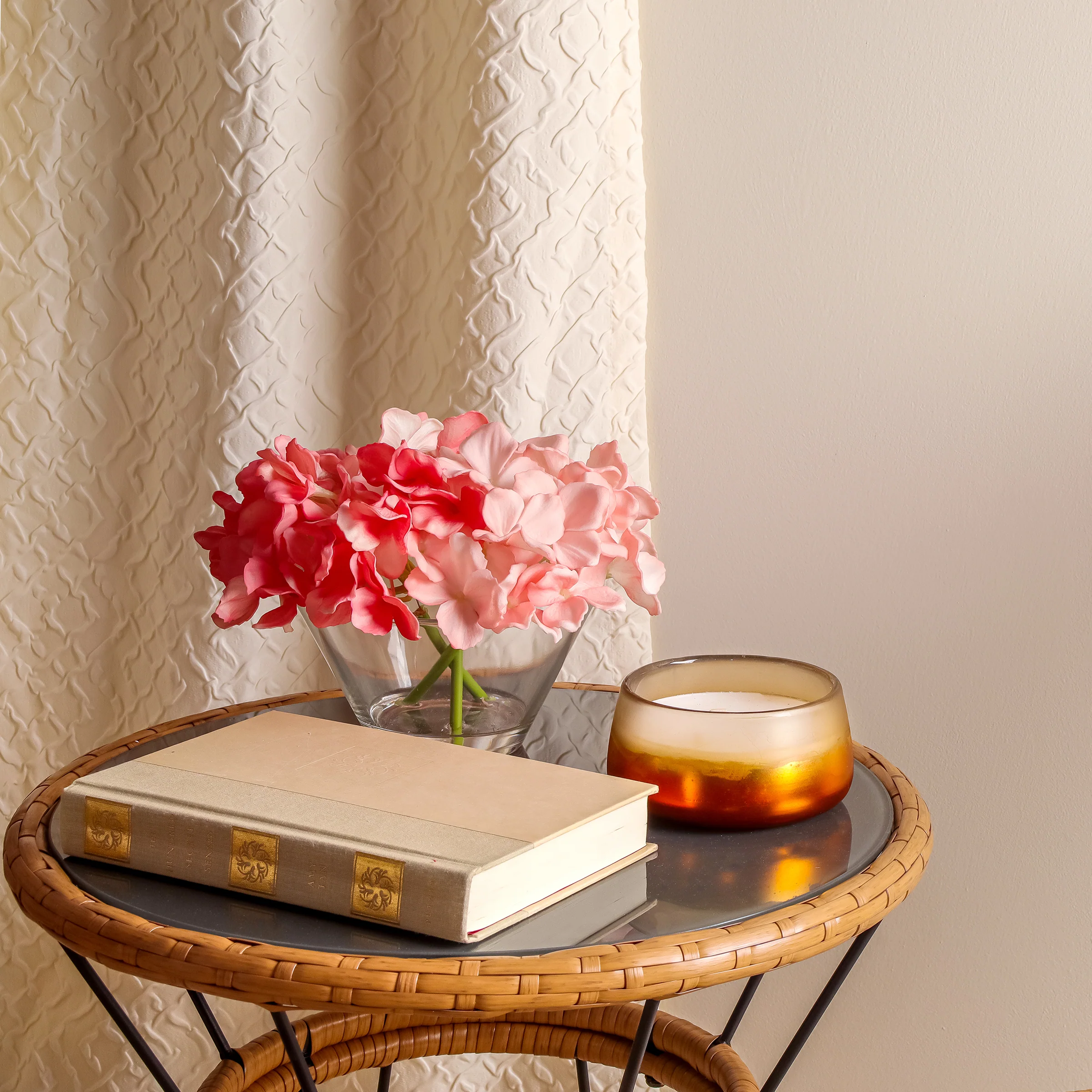 8 in. Spring Coral Hydrangea Bouquet in Glass Vase - Image 2