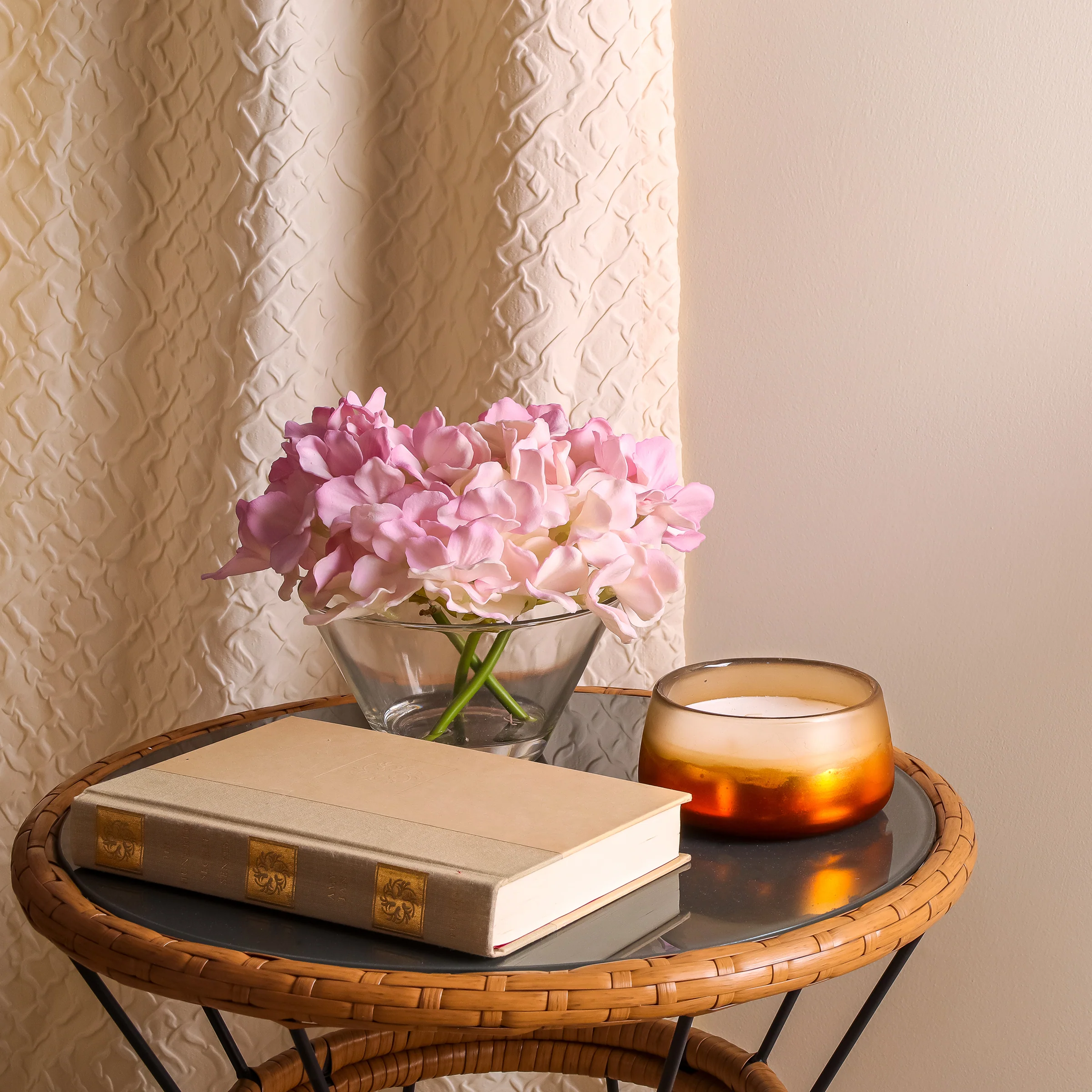 8 in. Spring Mixed Mauve Hydrangea Bouquet in Glass Vase - Image 2