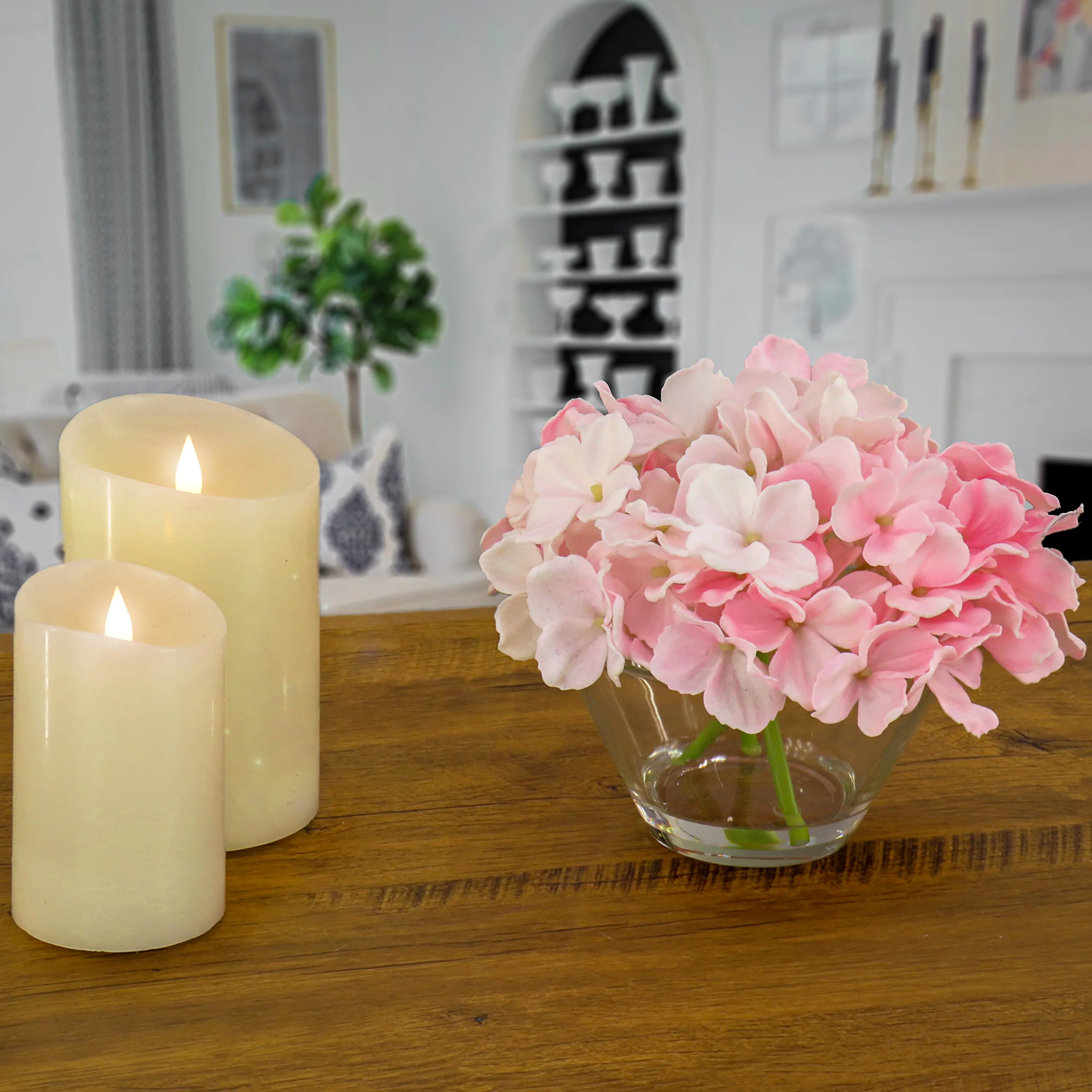 8 in. Spring Pink Hydrangea Bouquet in Glass Vase - Image 2