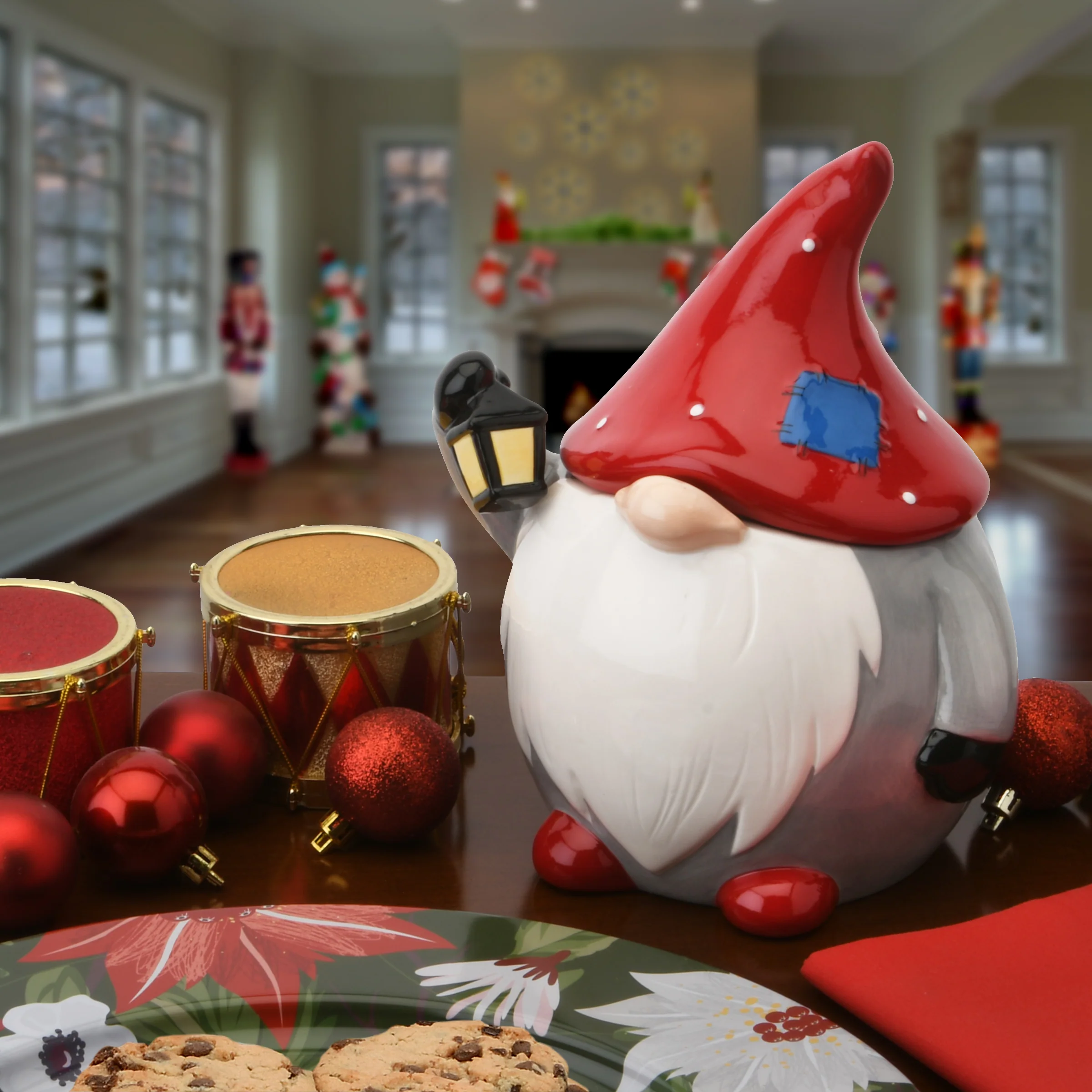 8 in. Round Ceramic Winter Gnome - Image 2