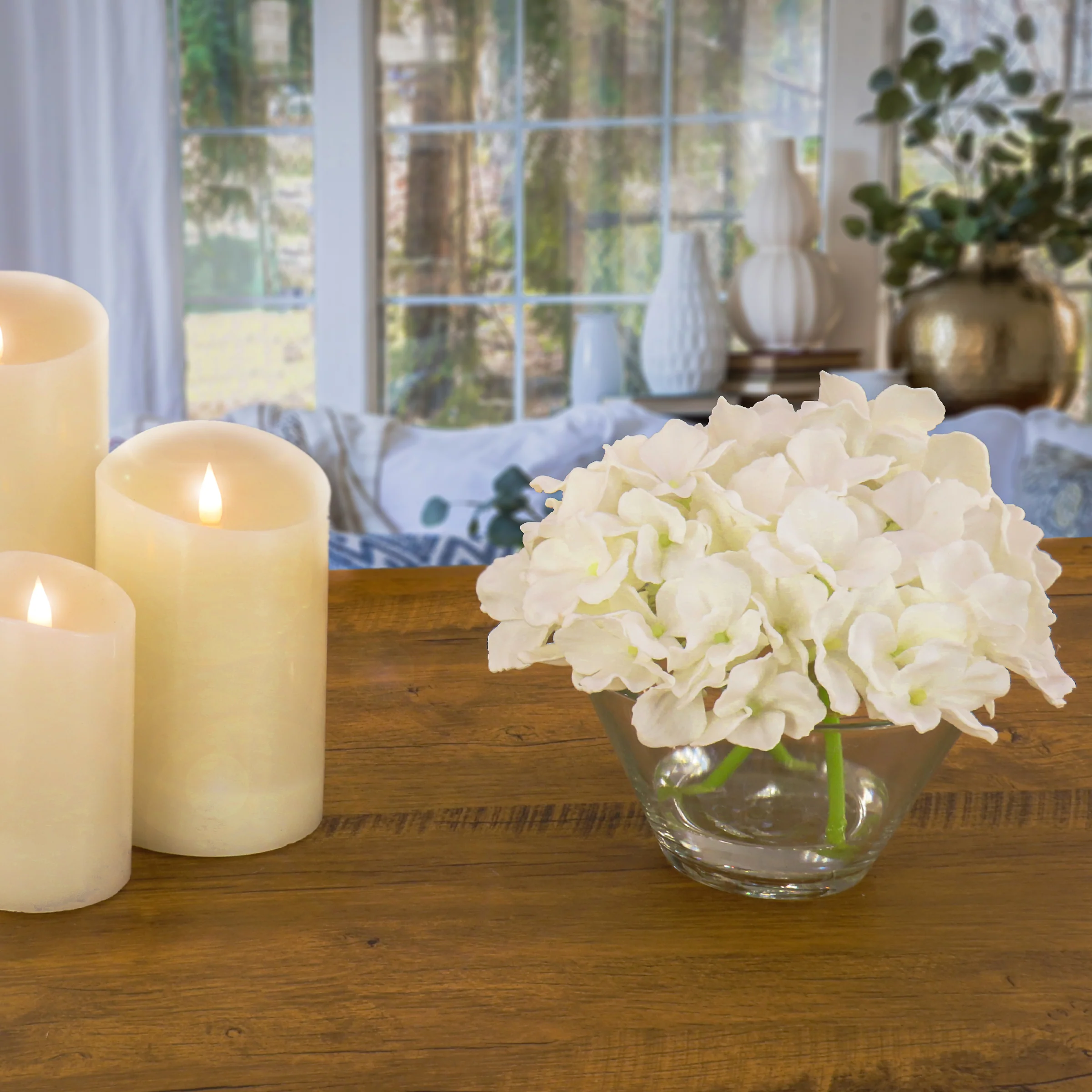 8 in. Spring White Hydrangea Bouquet in Glass Vase - Image 2