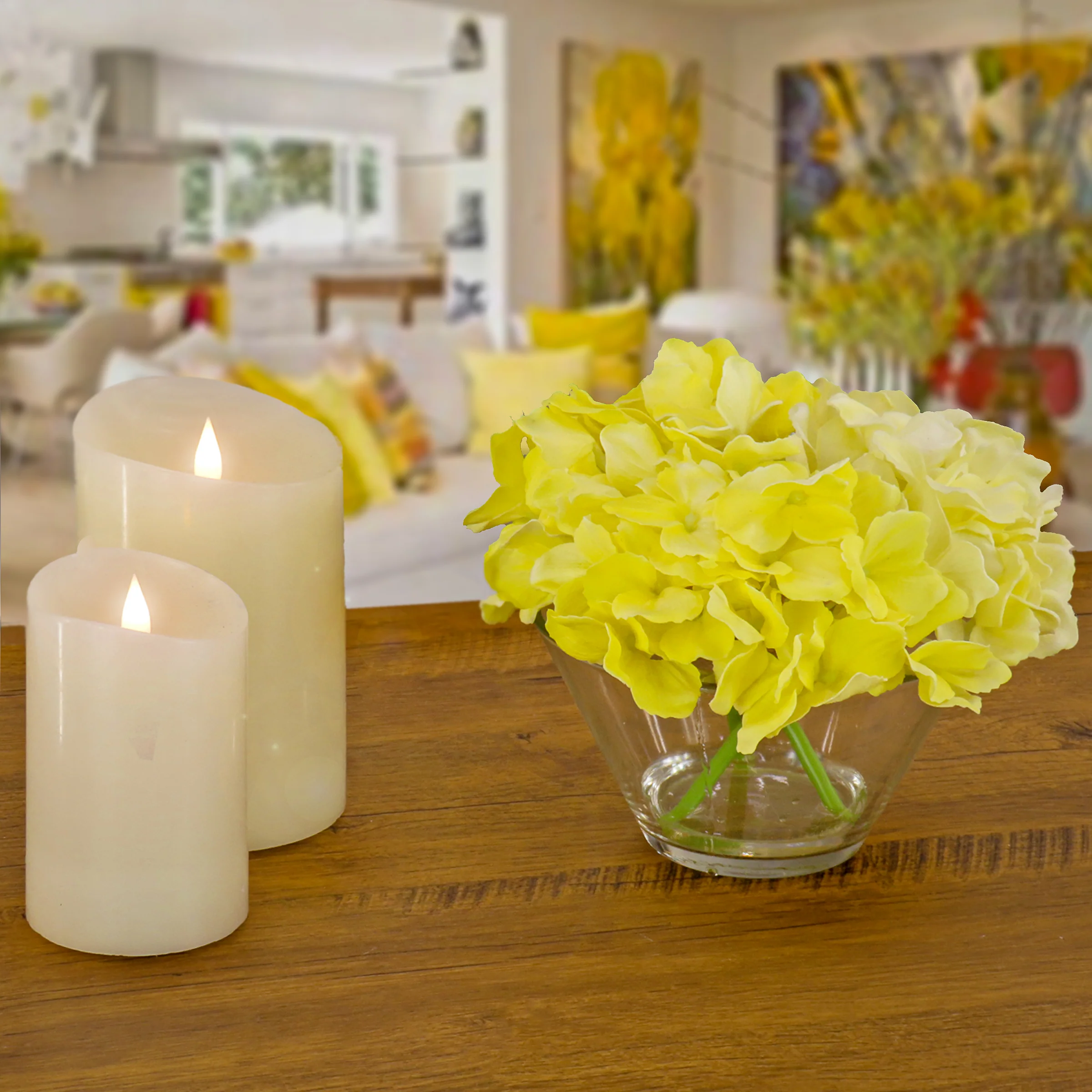 8 in. Spring Yellow Hydrangea Bouquet in Glass Vase - Image 2