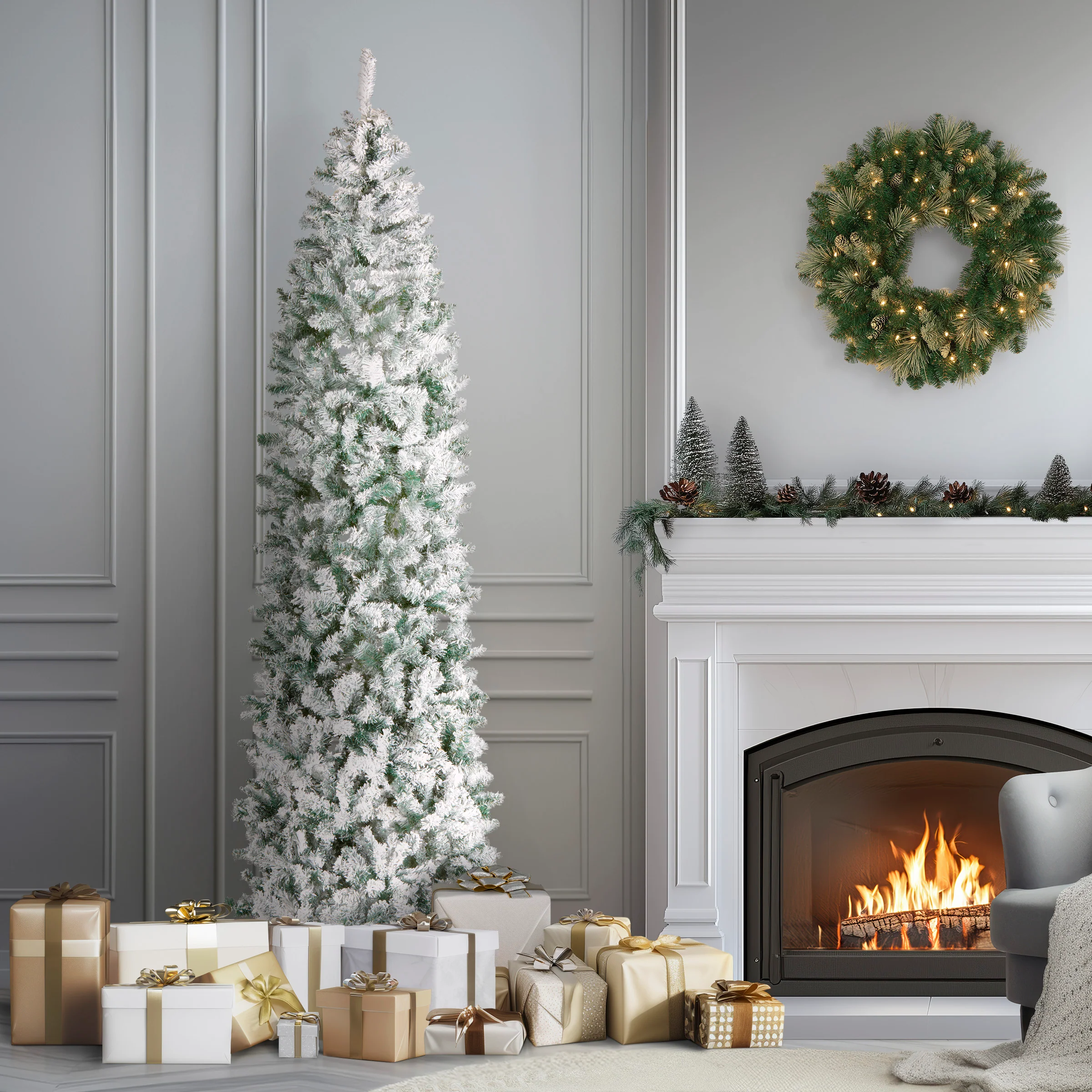 9 ft. Acacia Flocked Slim Tree - Image 3