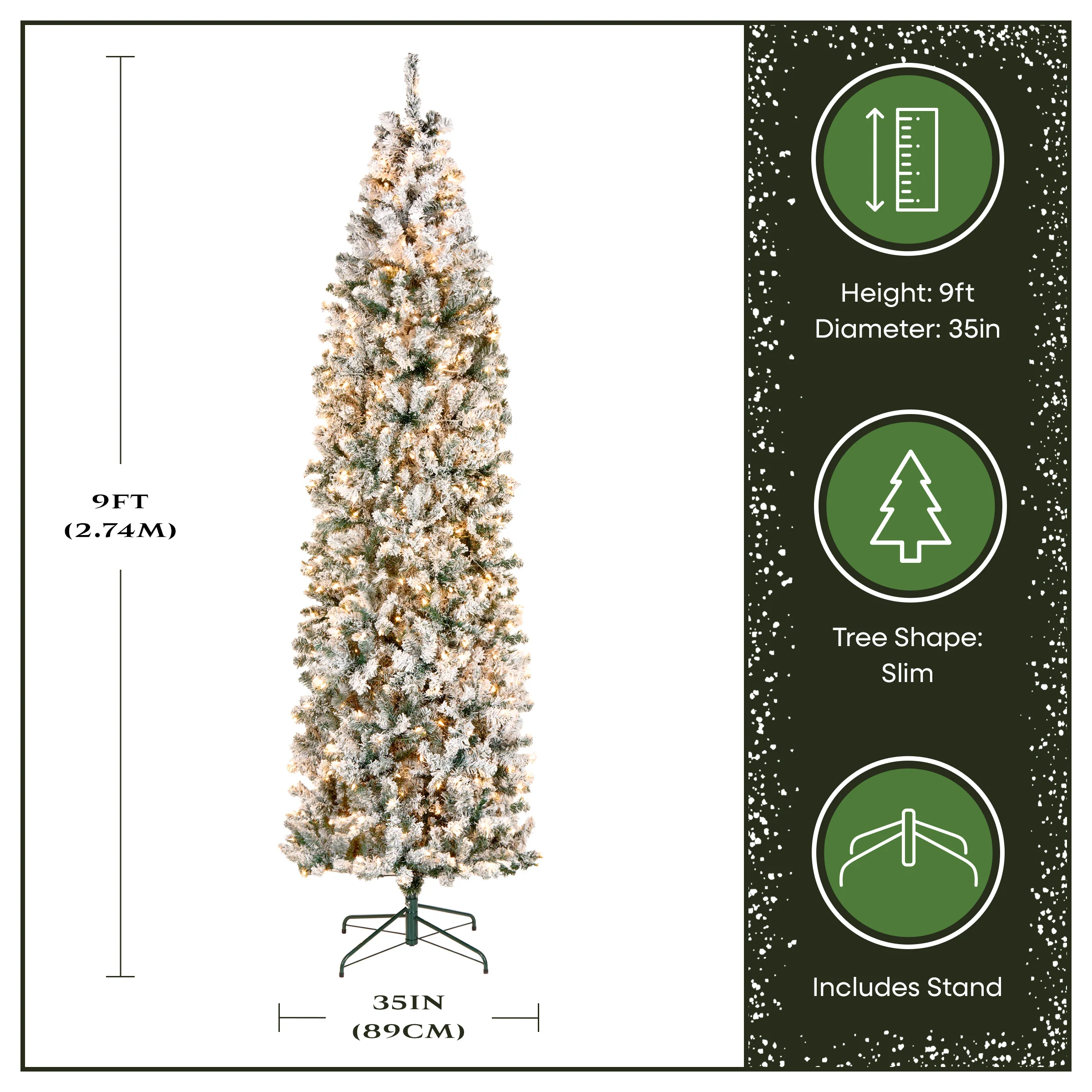 9 ft. Pre-Lit Acacia Flocked Slim Tree with Clear Lights - Image 4