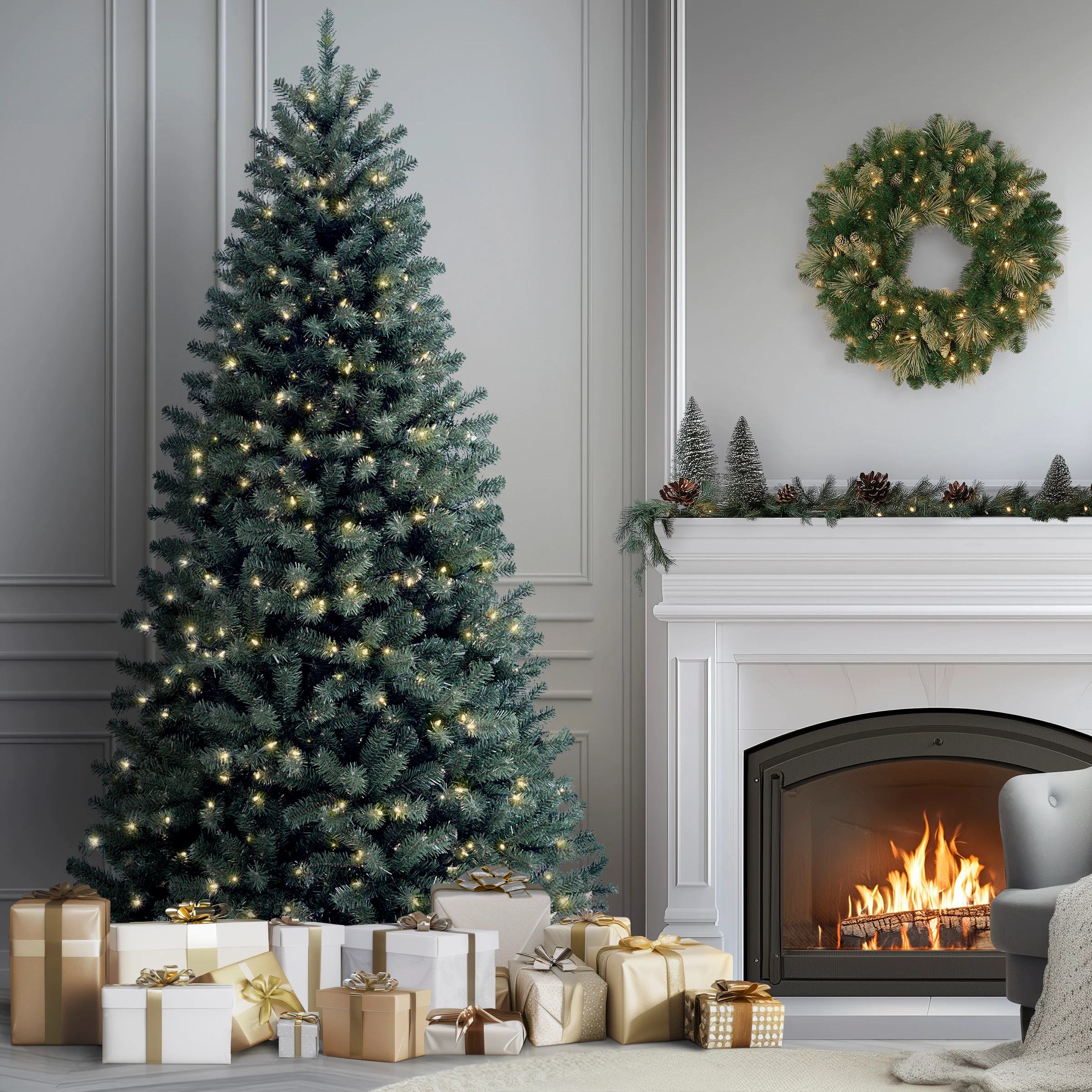 9 ft. Pre-Lit Blue North Valley Spruce Tree with Clear Lights, Plug-In - Image 2