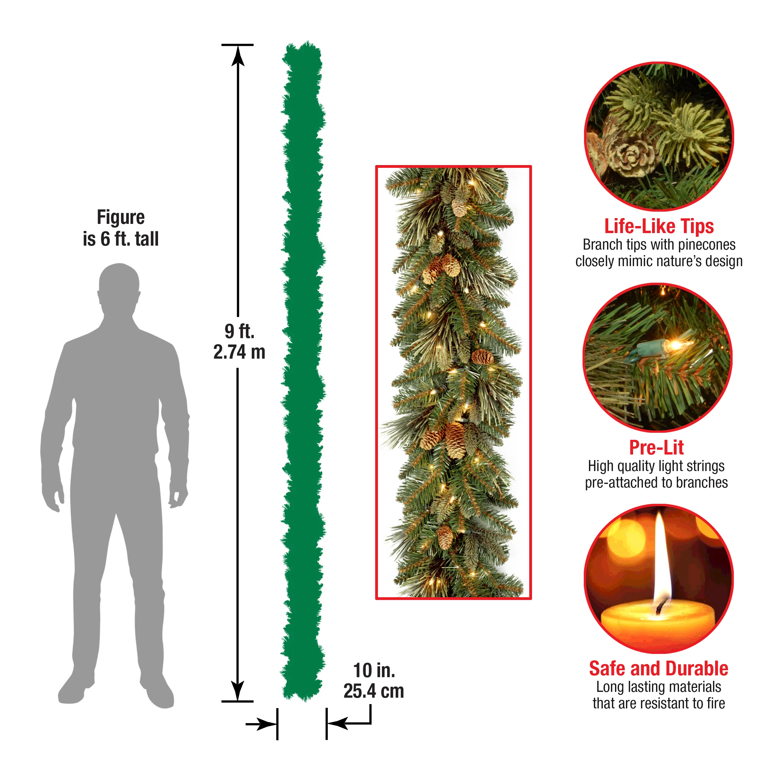 9 ft. Pre-Lit Carolina Pine Garland with Clear Lights, Plug-In - Image 6