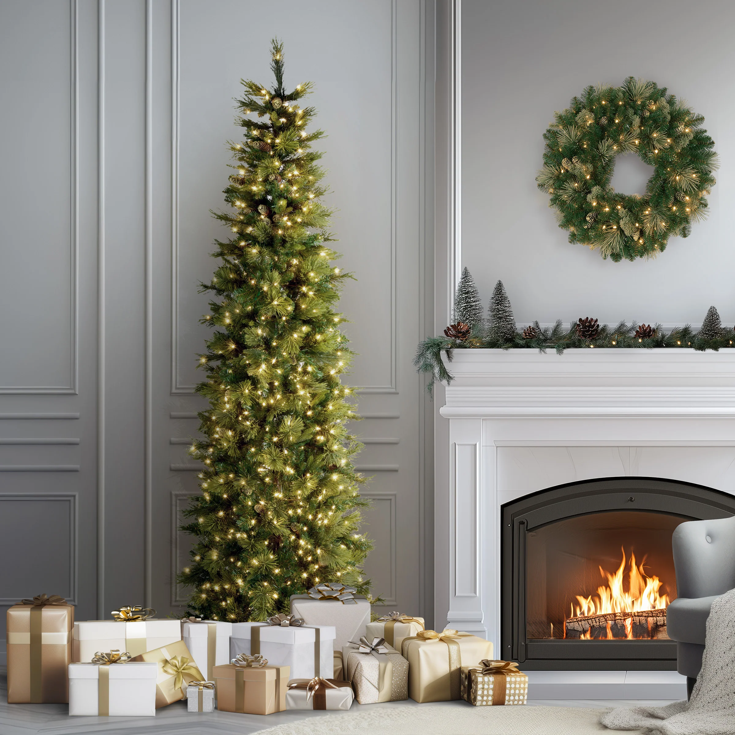 9 ft. Pre-Lit Carolina Pine Slim Tree with Clear Lights - Image 3