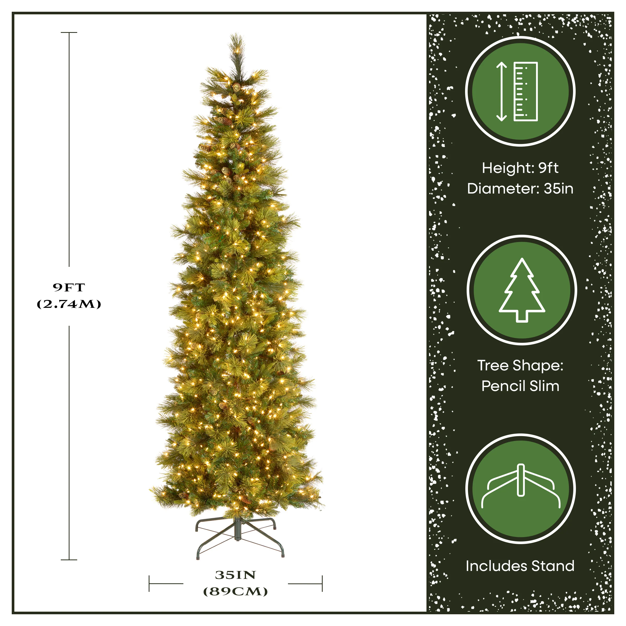 9 ft. Pre-Lit Carolina Pine Slim Tree with Clear Lights - Image 4