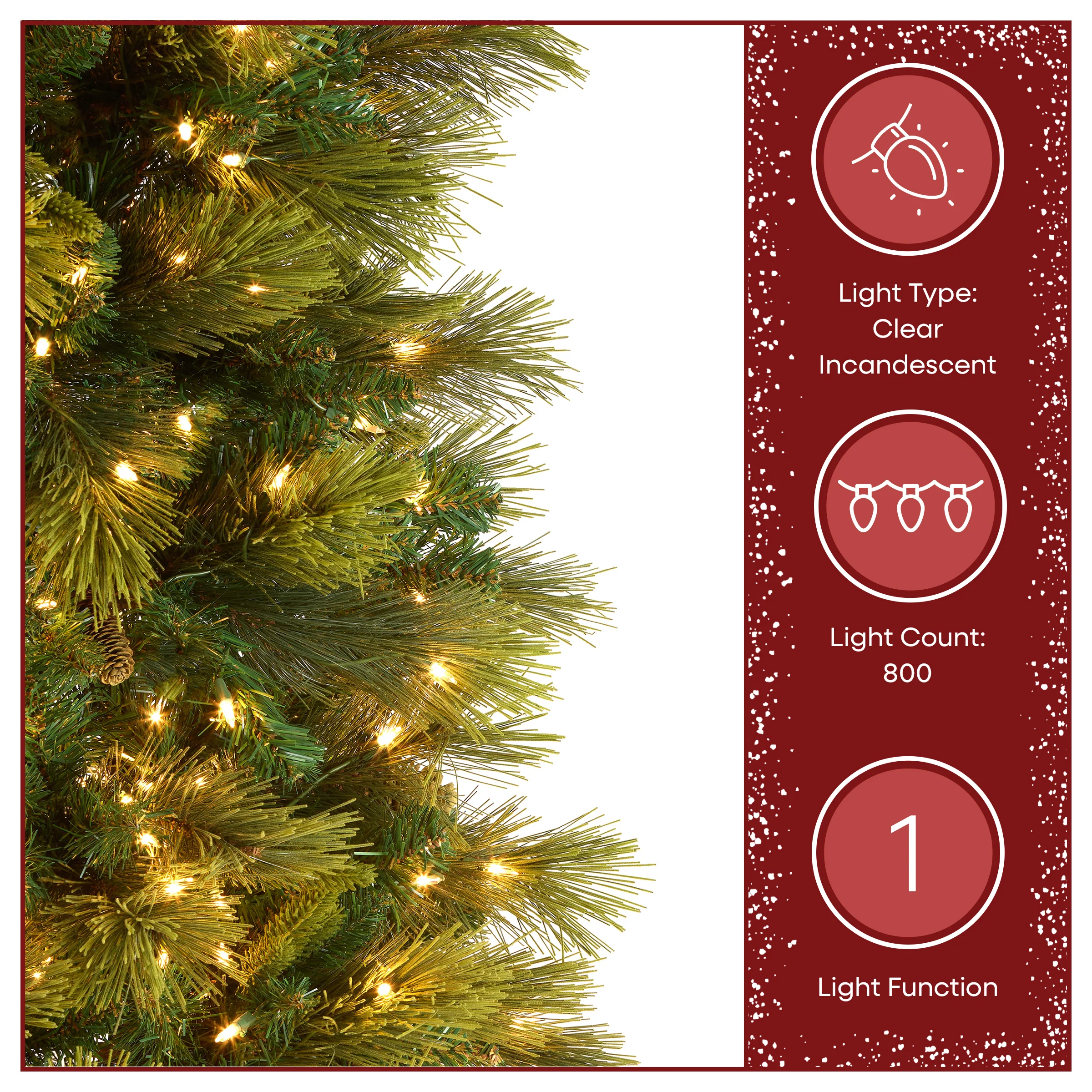 9 ft. Pre-Lit Carolina Pine Slim Tree with Clear Lights - Image 6