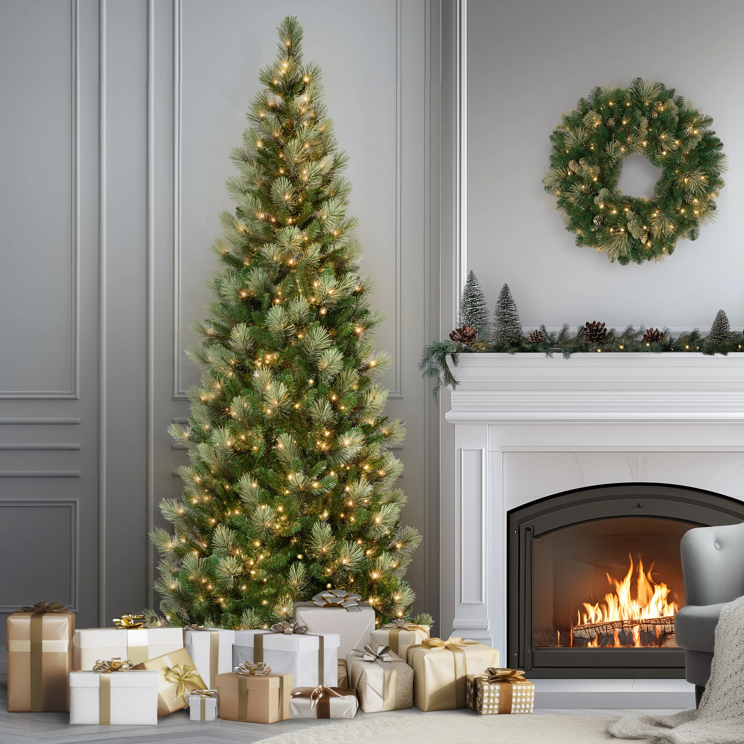 9 ft. Pre-Lit Charleston Pine Slim Tree with Clear Lights, Plug-In - Image 2