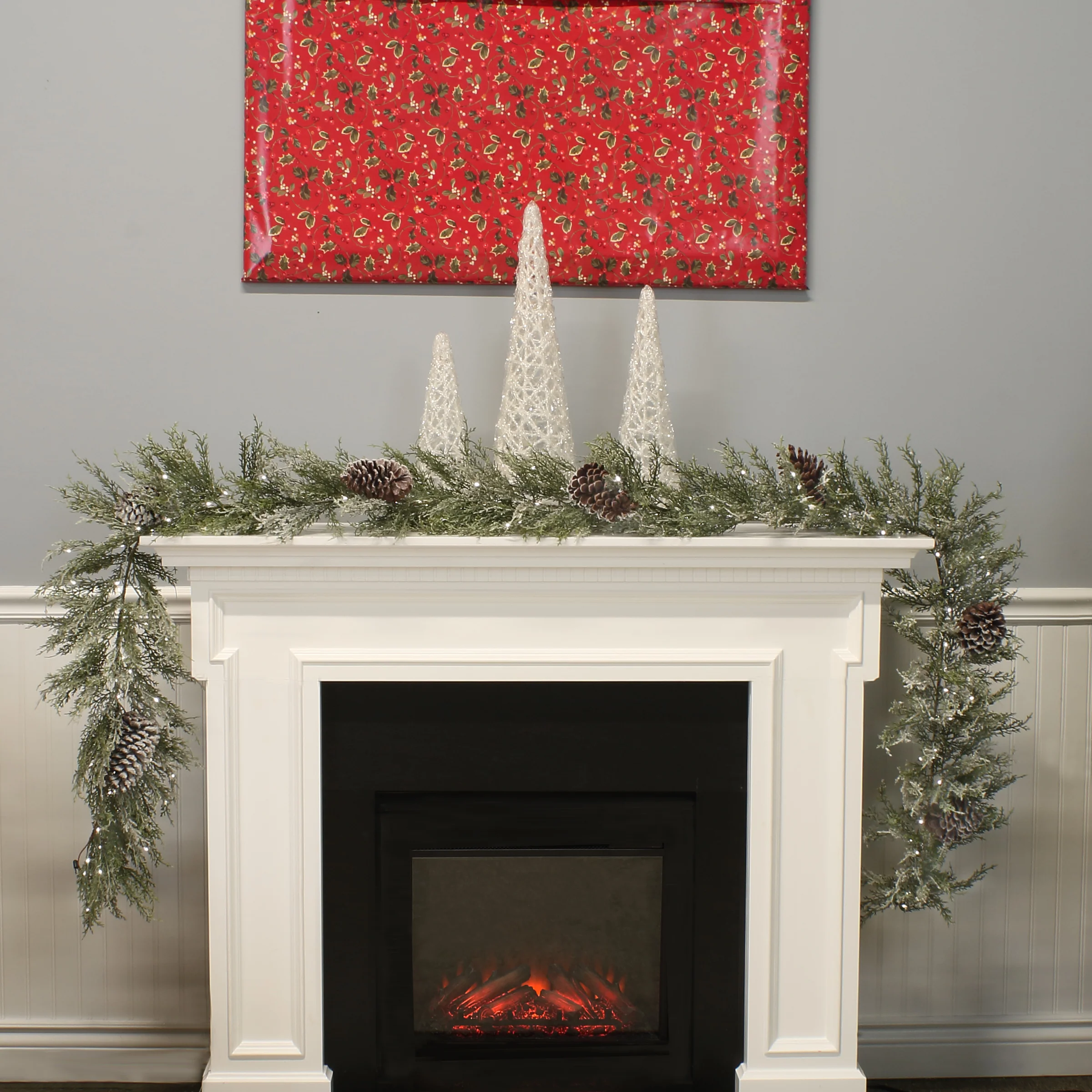 9 ft. Pre-Lit Christmas Core Snowy Garland with Pinecones - Image 2