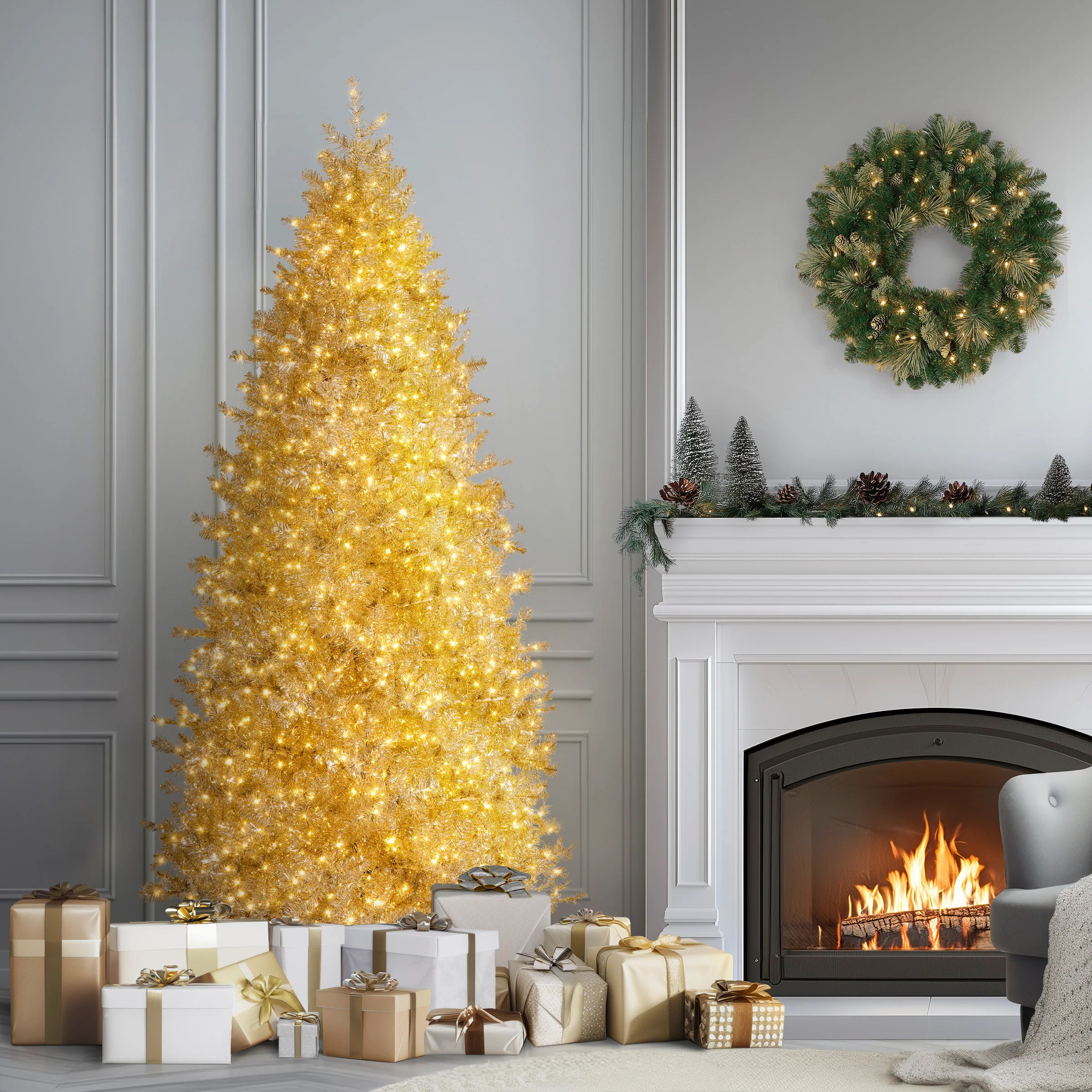 9 ft. Pre-Lit Christmas Platinum Metallic Tree with LED Infinity Lights - Image 3