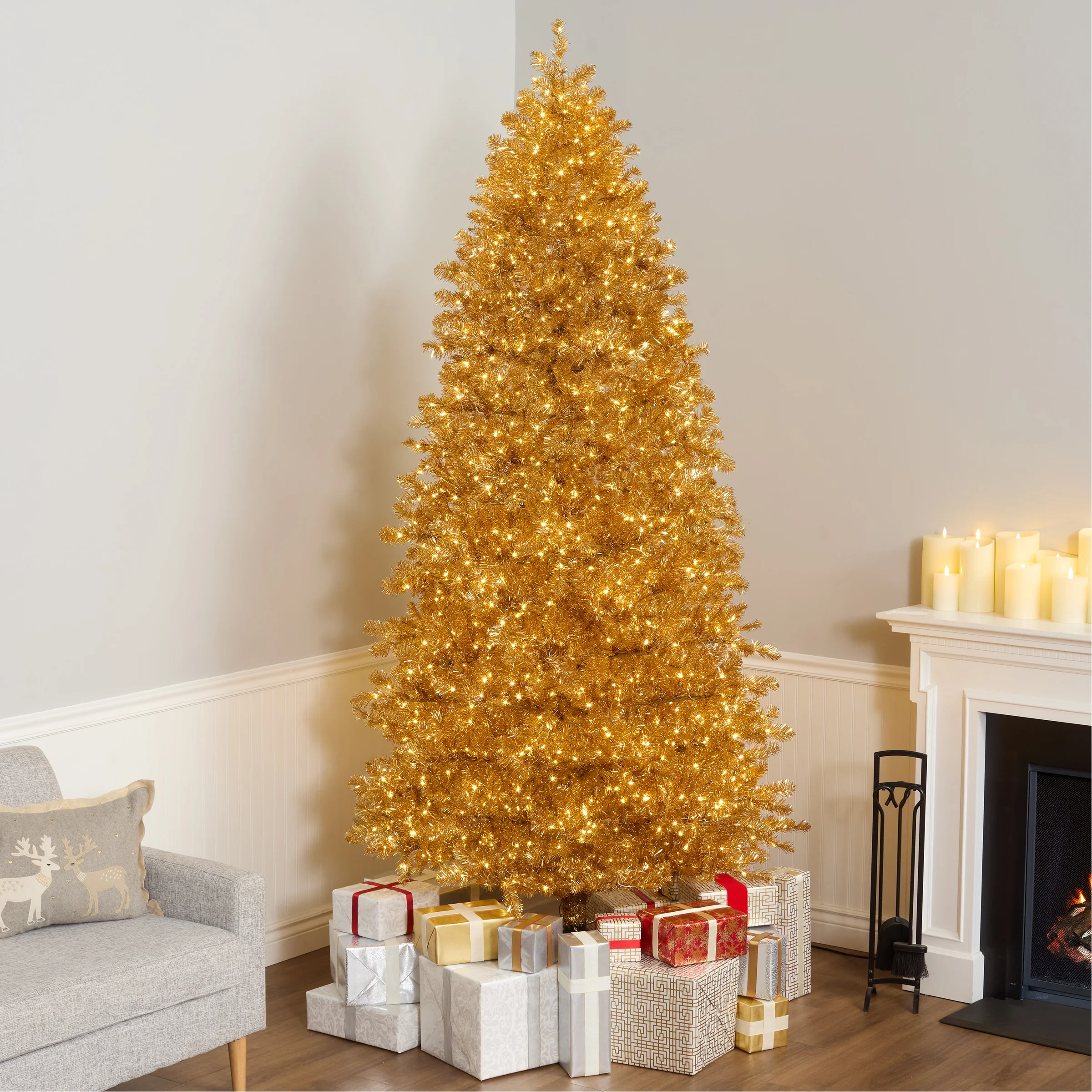 9 ft. Pre-Lit Christmas True Gold Metallic Tree with LED Infinity Lights - Image 2