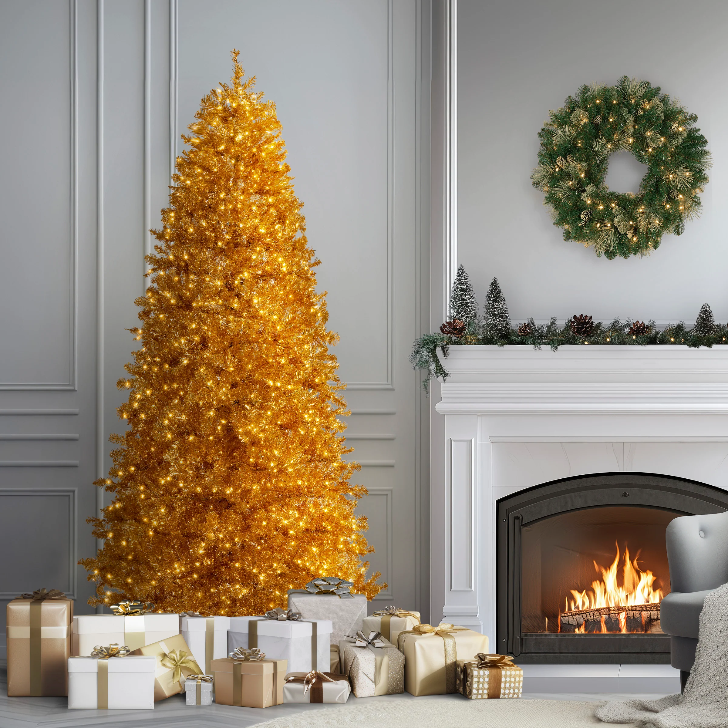 9 ft. Pre-Lit Christmas True Gold Metallic Tree with LED Infinity Lights - Image 3