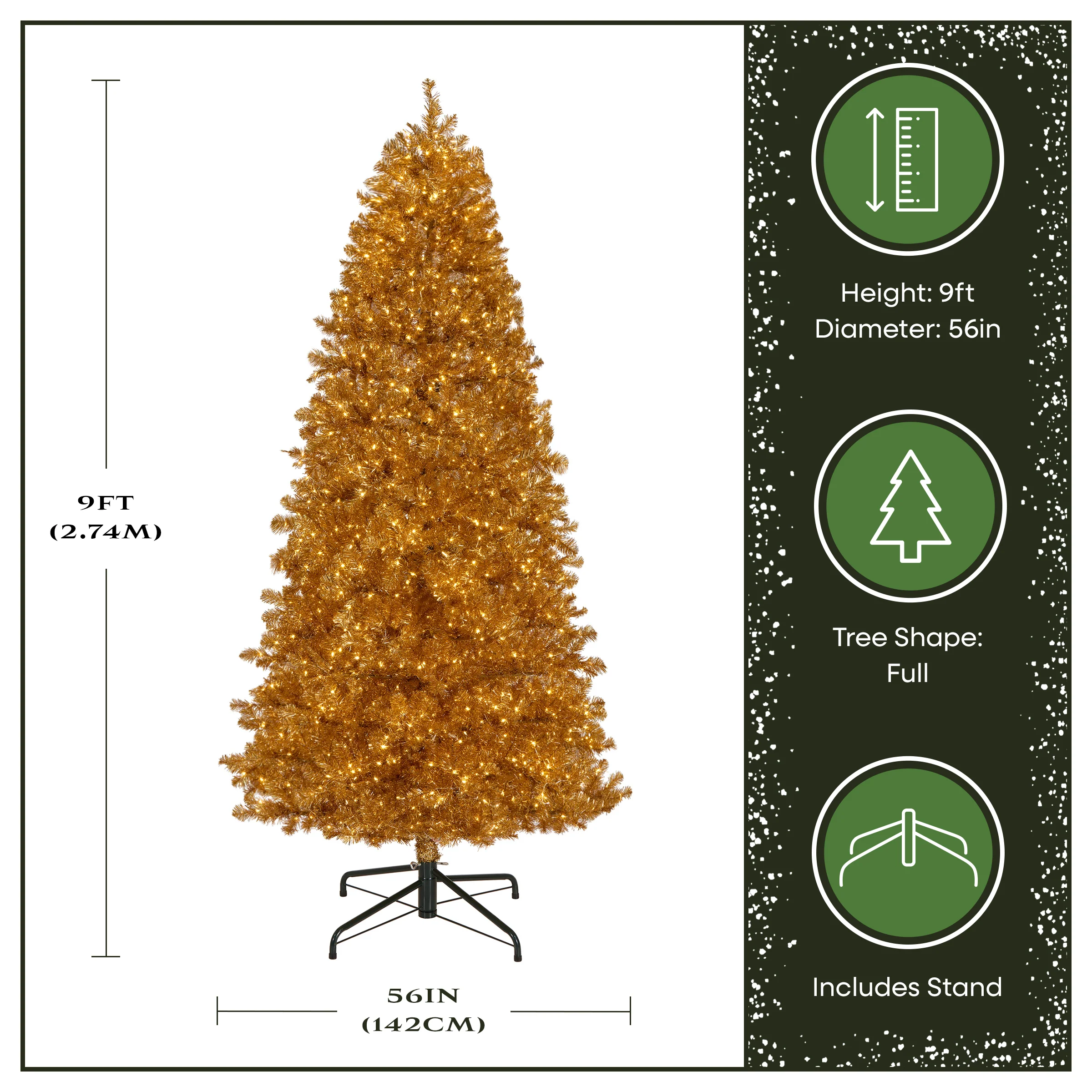 9 ft. Pre-Lit Christmas True Gold Metallic Tree with LED Infinity Lights - Image 4