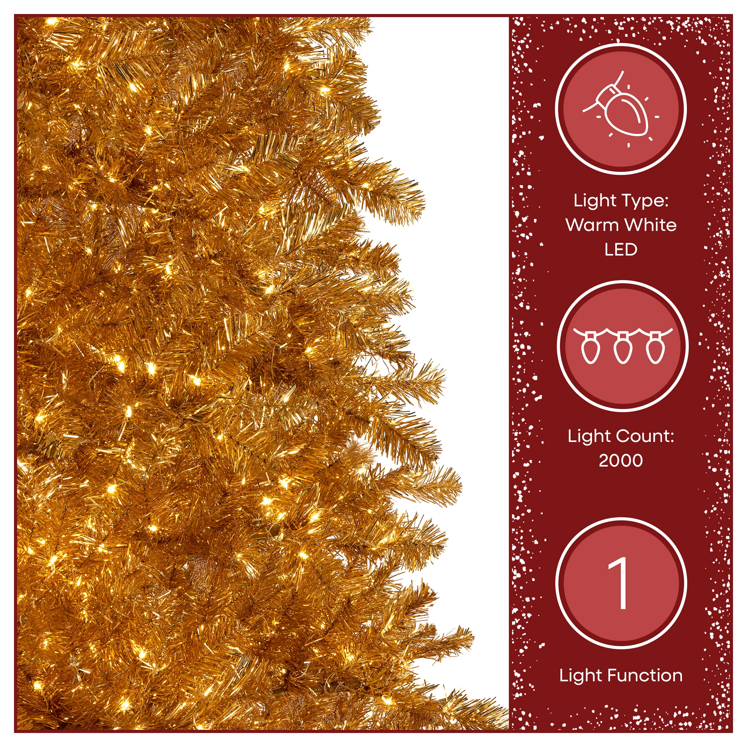 9 ft. Pre-Lit Christmas True Gold Metallic Tree with LED Infinity Lights - Image 6