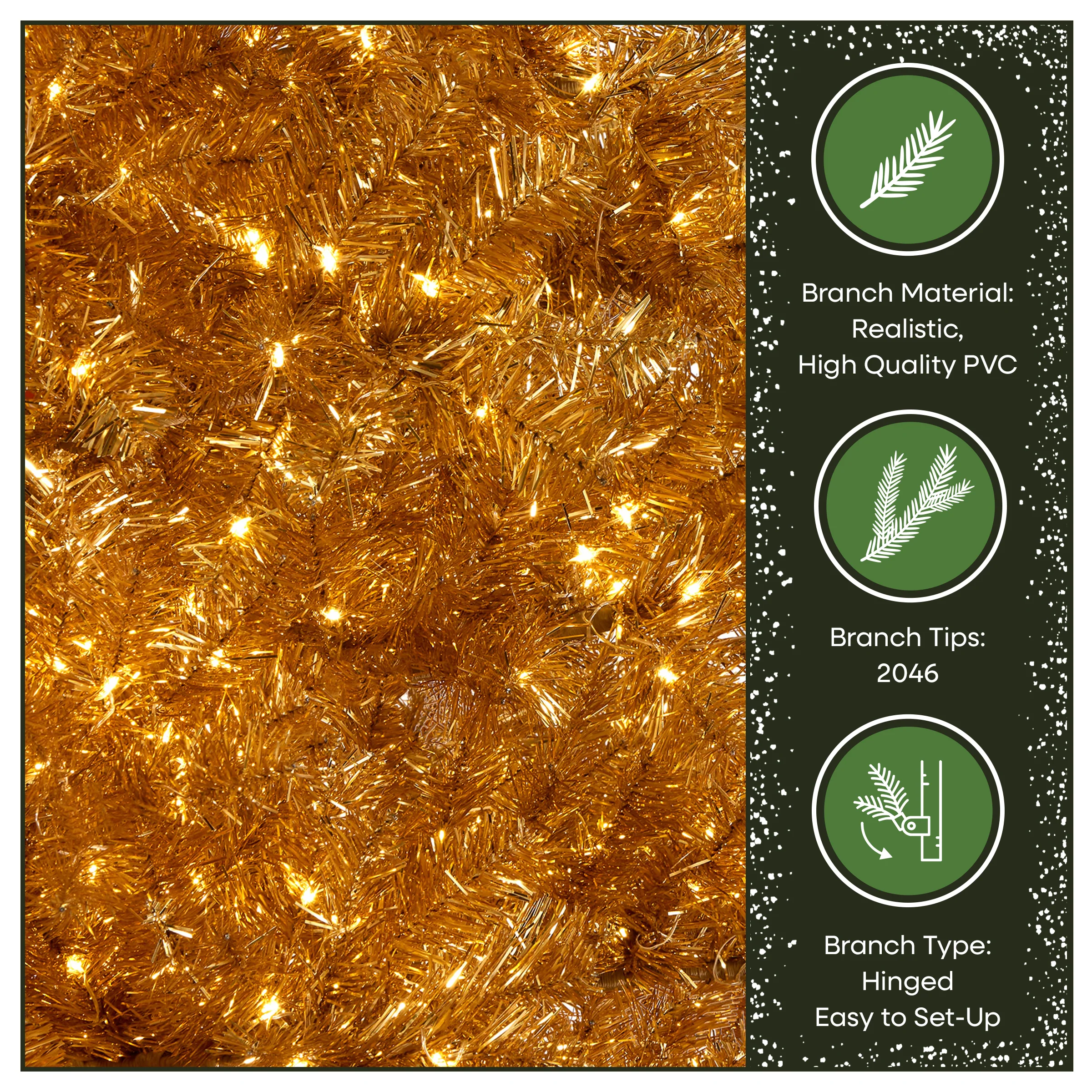9 ft. Pre-Lit Christmas True Gold Metallic Tree with LED Infinity Lights - Image 7