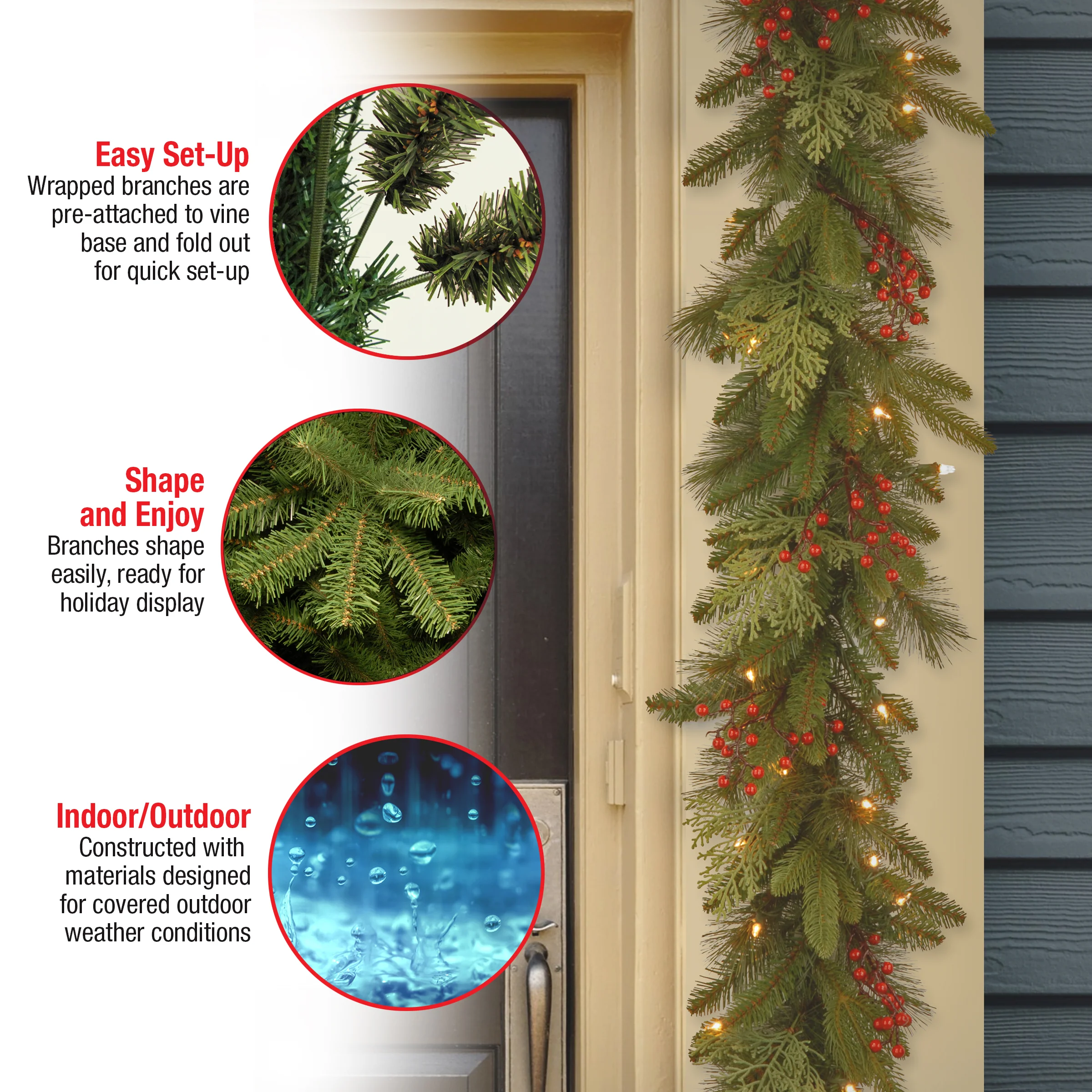 9 ft. Pre-Lit Classical Collection Garland with Clear Lights, Plug-In - Image 4