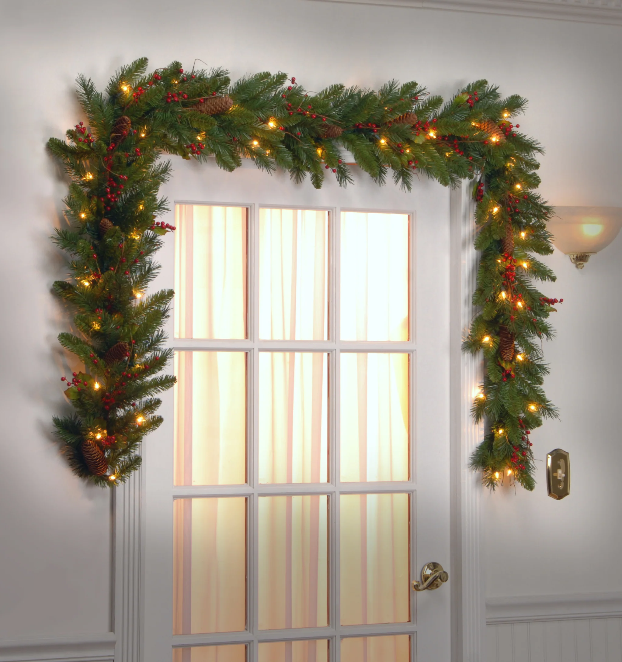 9 ft. Pre-Lit Classical Collection Garland with Clear Lights and Holly Leaves, Plug-In - Image 2