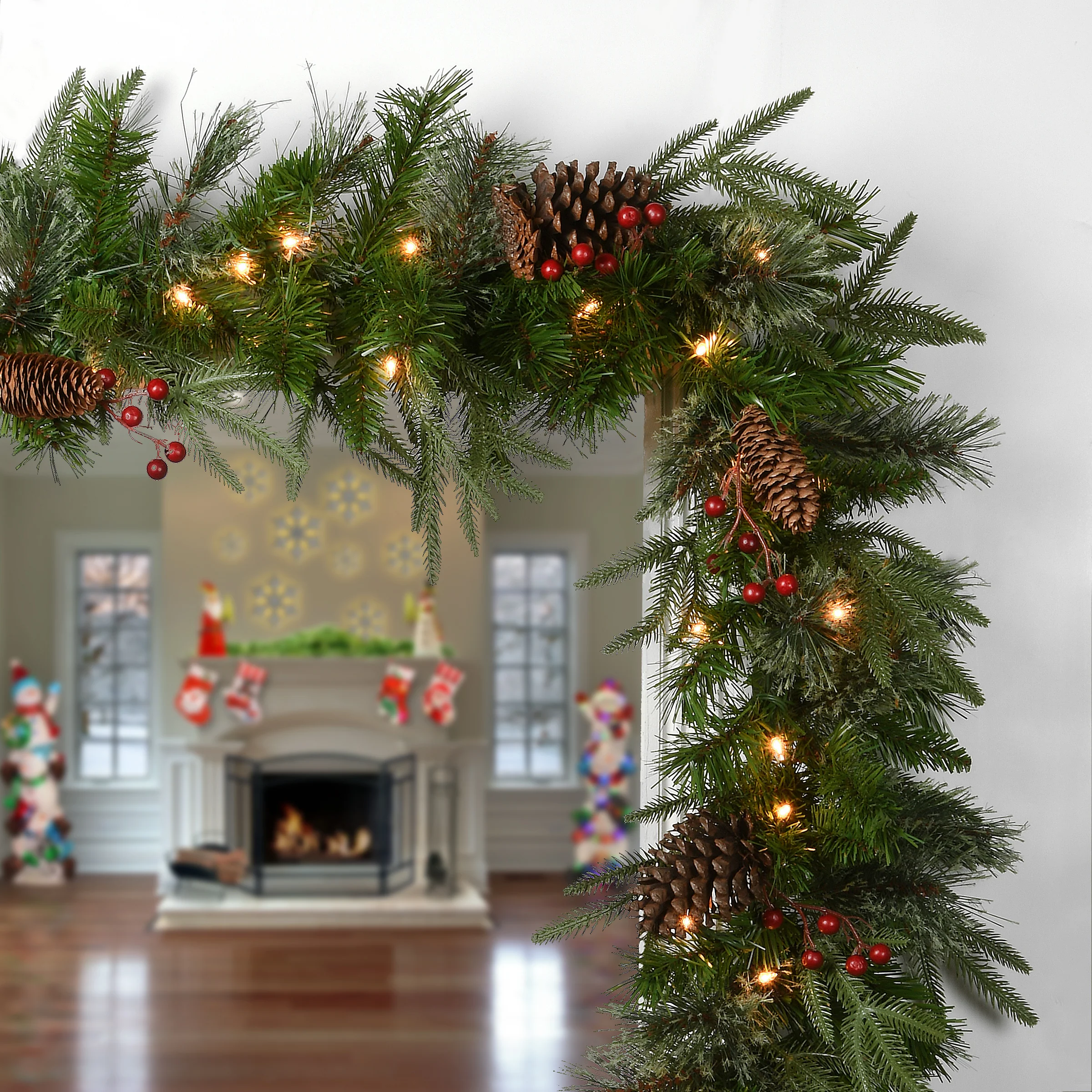 9 ft. Pre-Lit Colonial Fir Garland with Clear Lights, Plug-In - Image 2