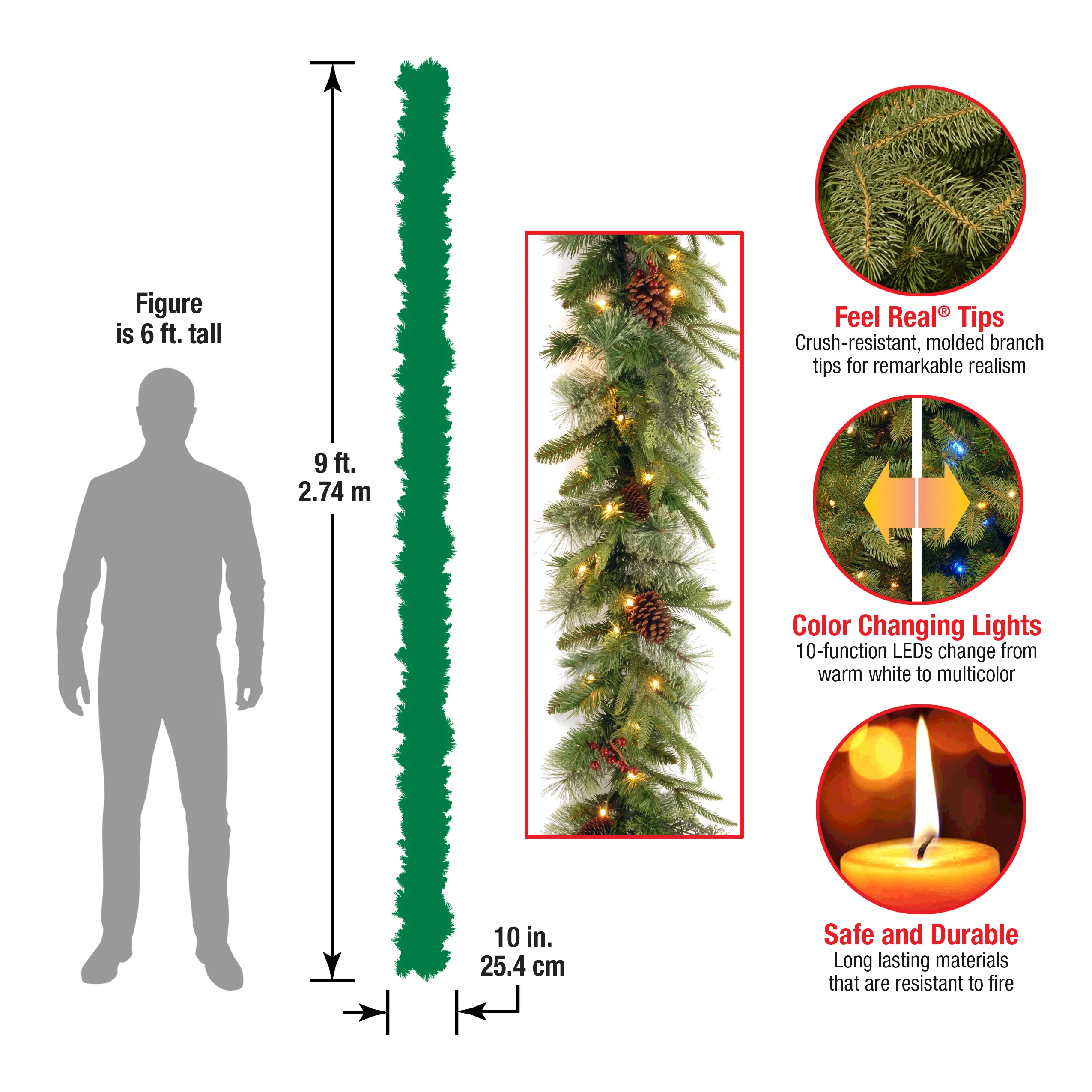 9 ft. Pre-Lit Colonial Fir Garland with Dual Color LED Lights - Image 4