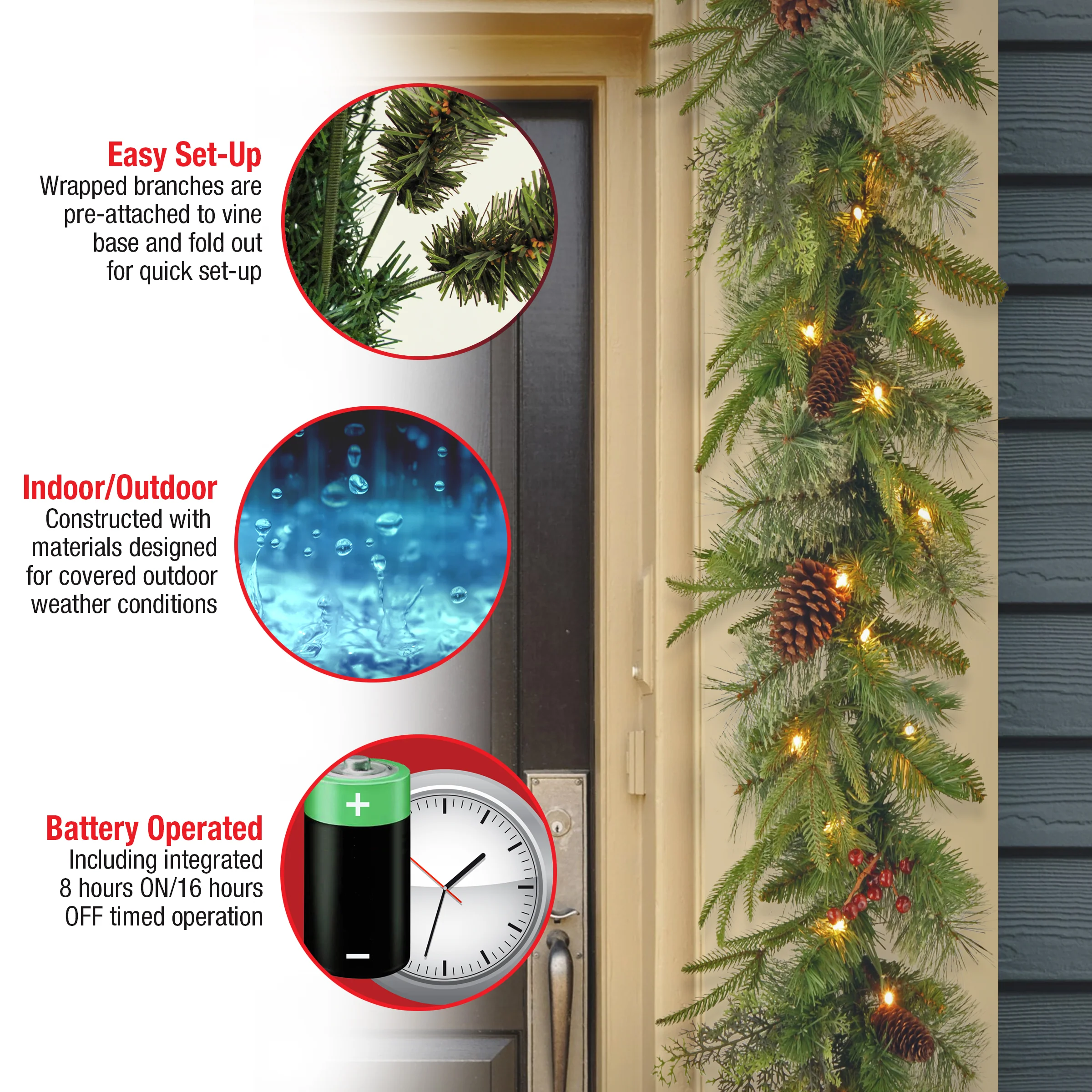 9 ft. Pre-Lit Colonial Fir Garland with Dual Color LED Lights - Image 5