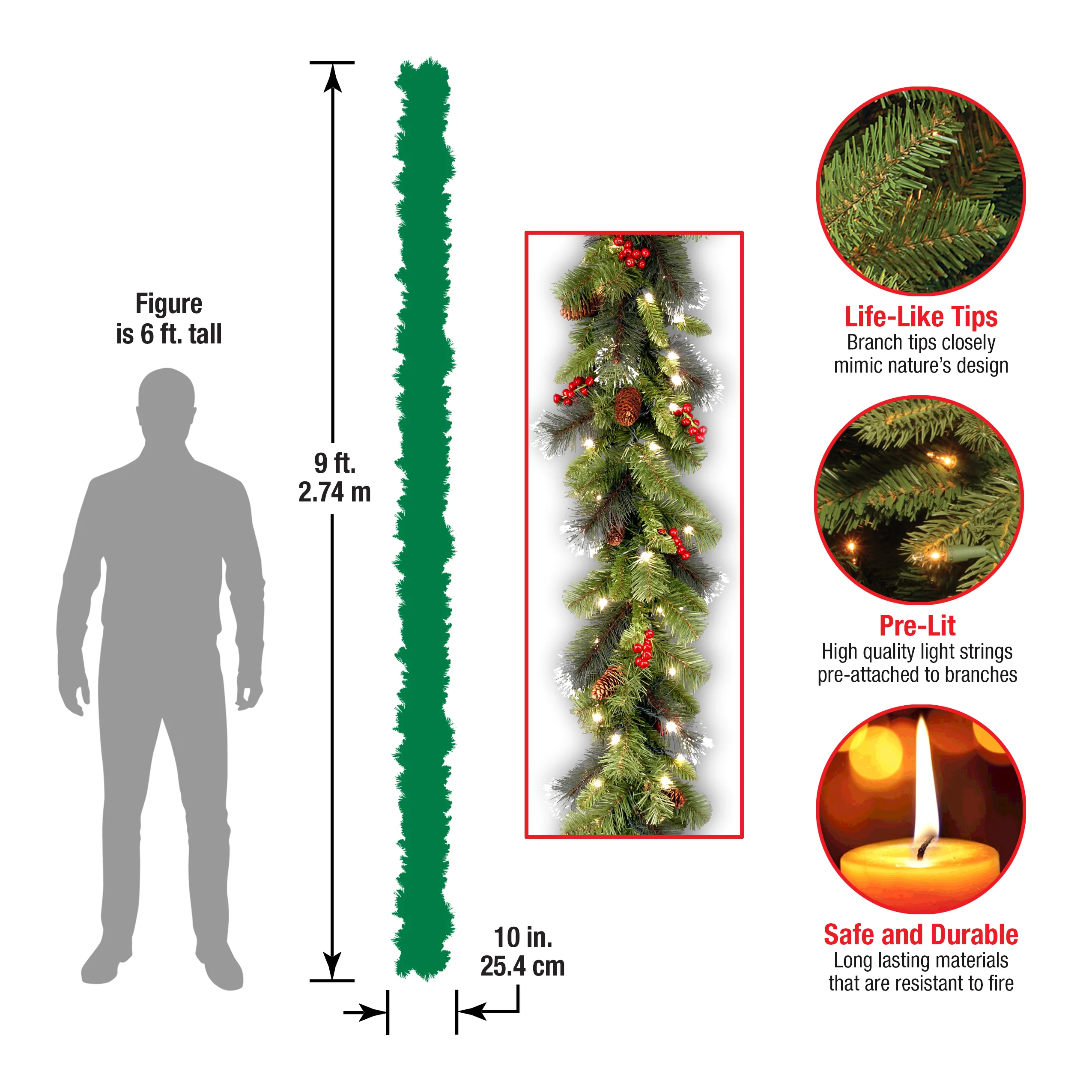 9 ft. Pre-Lit Crestwood Spruce Garland with LED Lights - Image 8