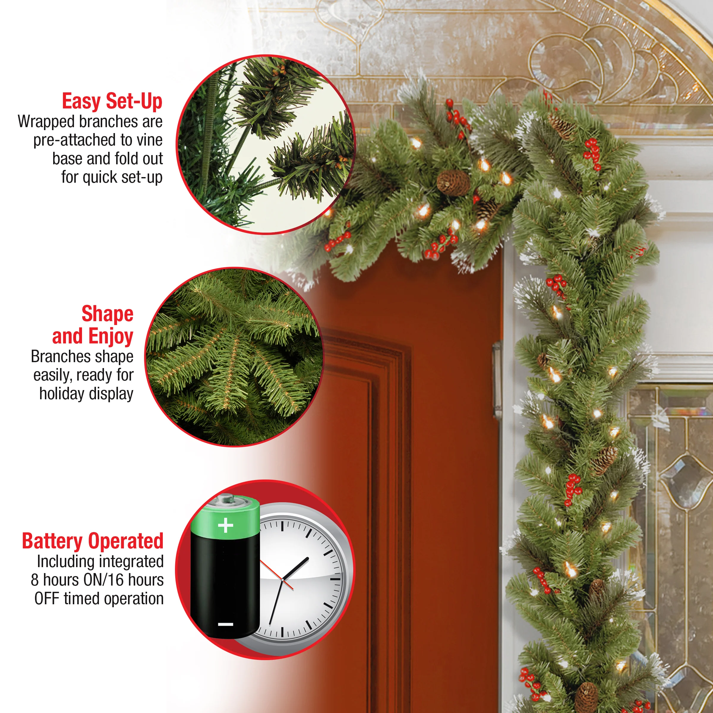 9 ft. Pre-Lit Crestwood Spruce Garland with LED Lights - Image 9
