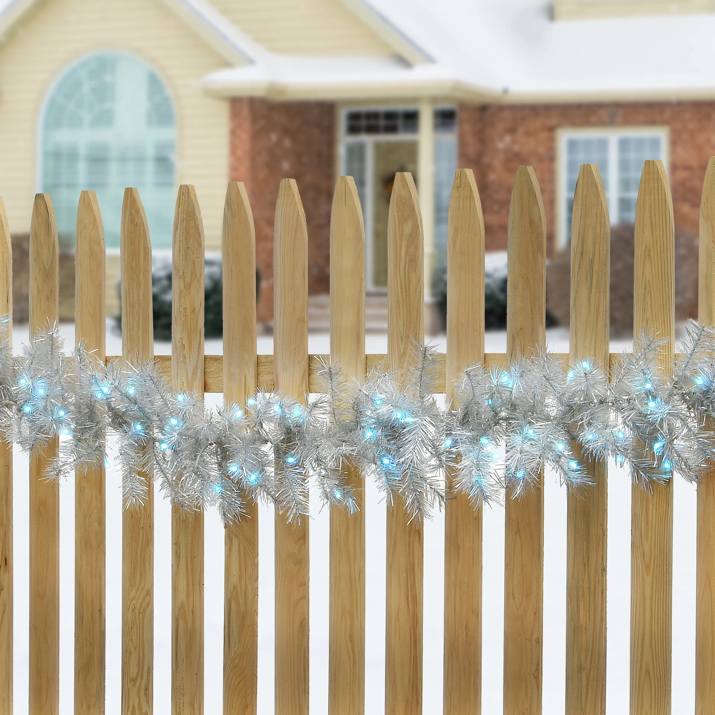 9 ft. Pre-Lit Crystal Silver Metallic Garland with Multifunctional LED Lights, Plug-In - Image 2