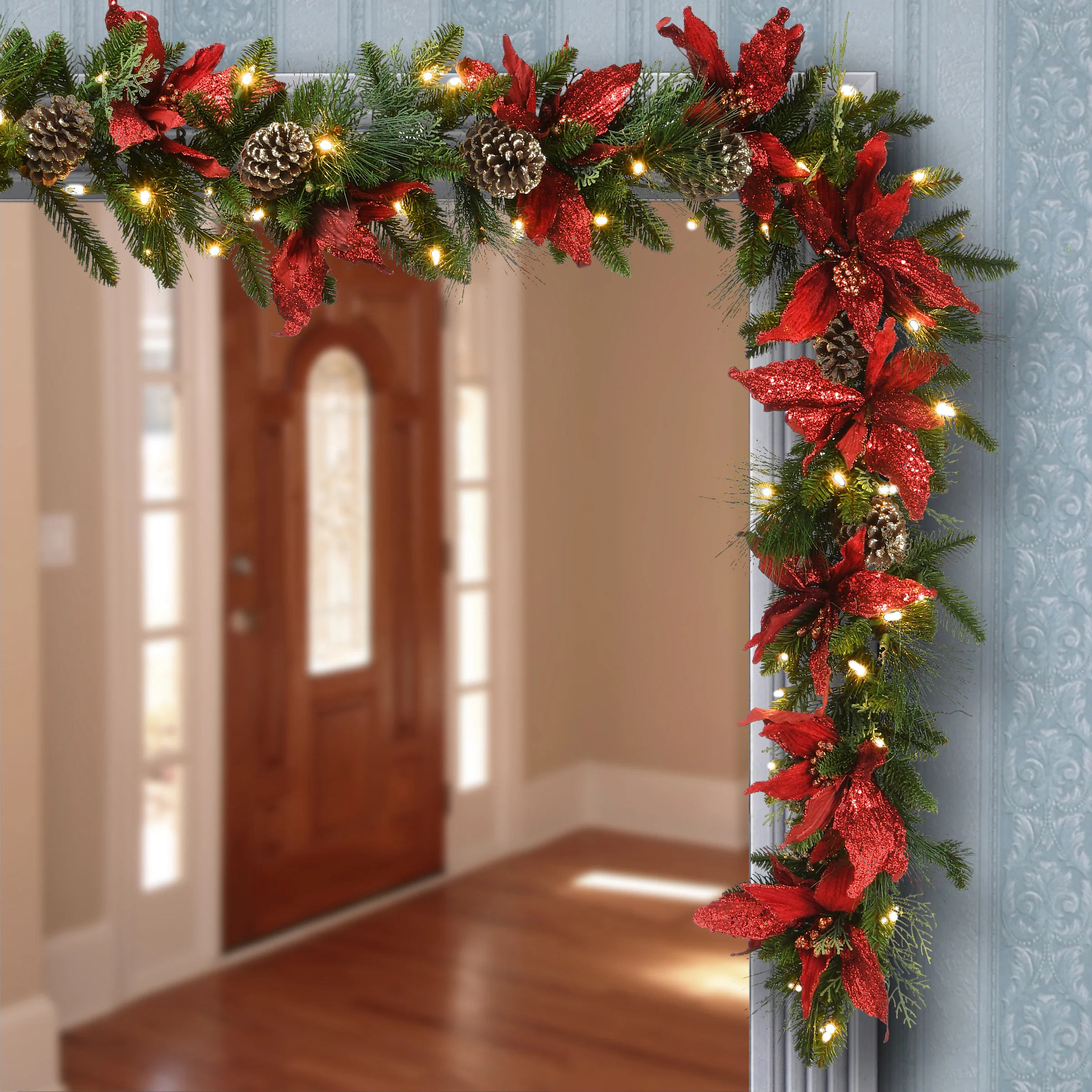 9 ft. Pre-Lit Decorative Collection Garland with Clear Lights, Plug-In - Image 3