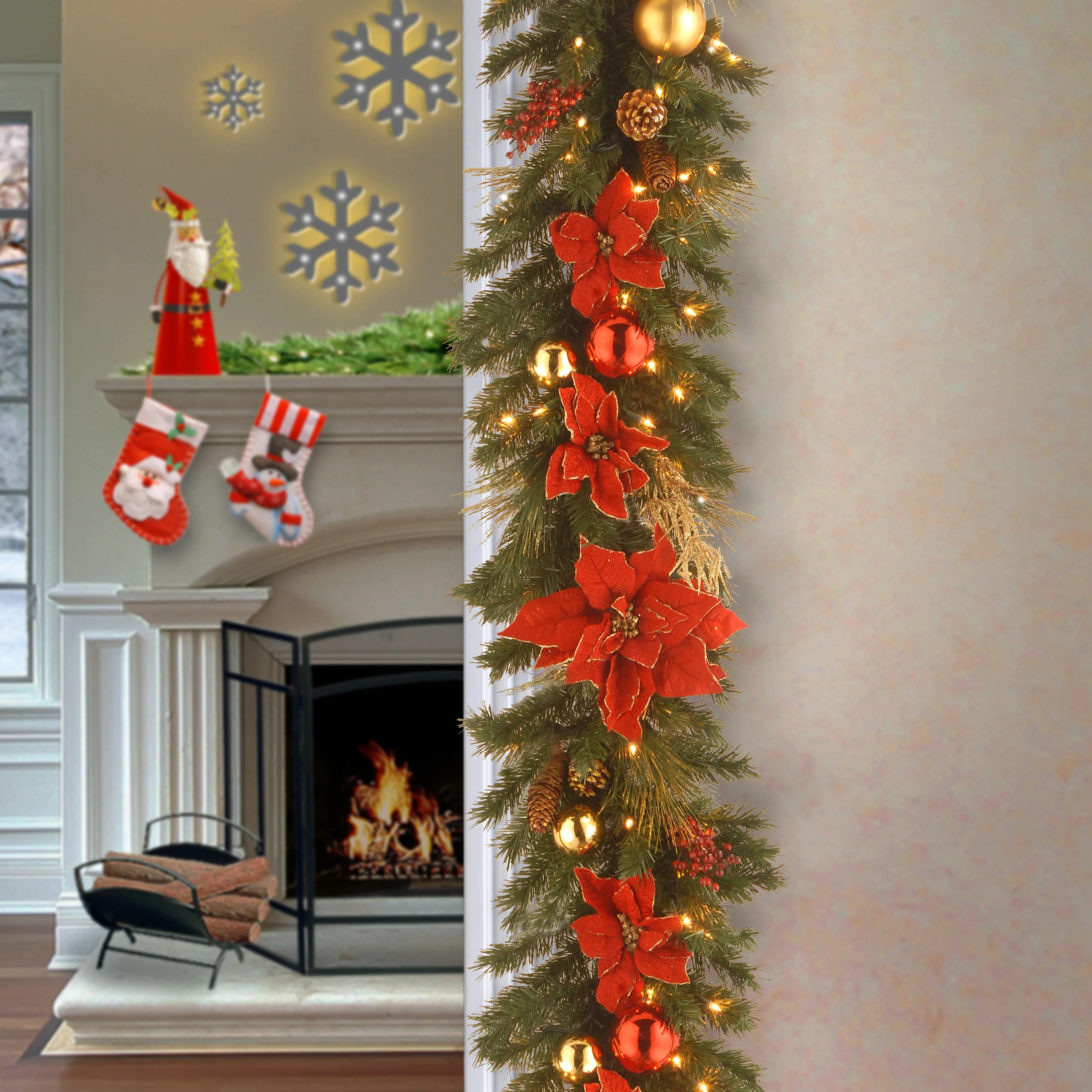 9 ft. Pre-Lit Decorative Collection Home Spun Garland with Clear Lights - Image 2