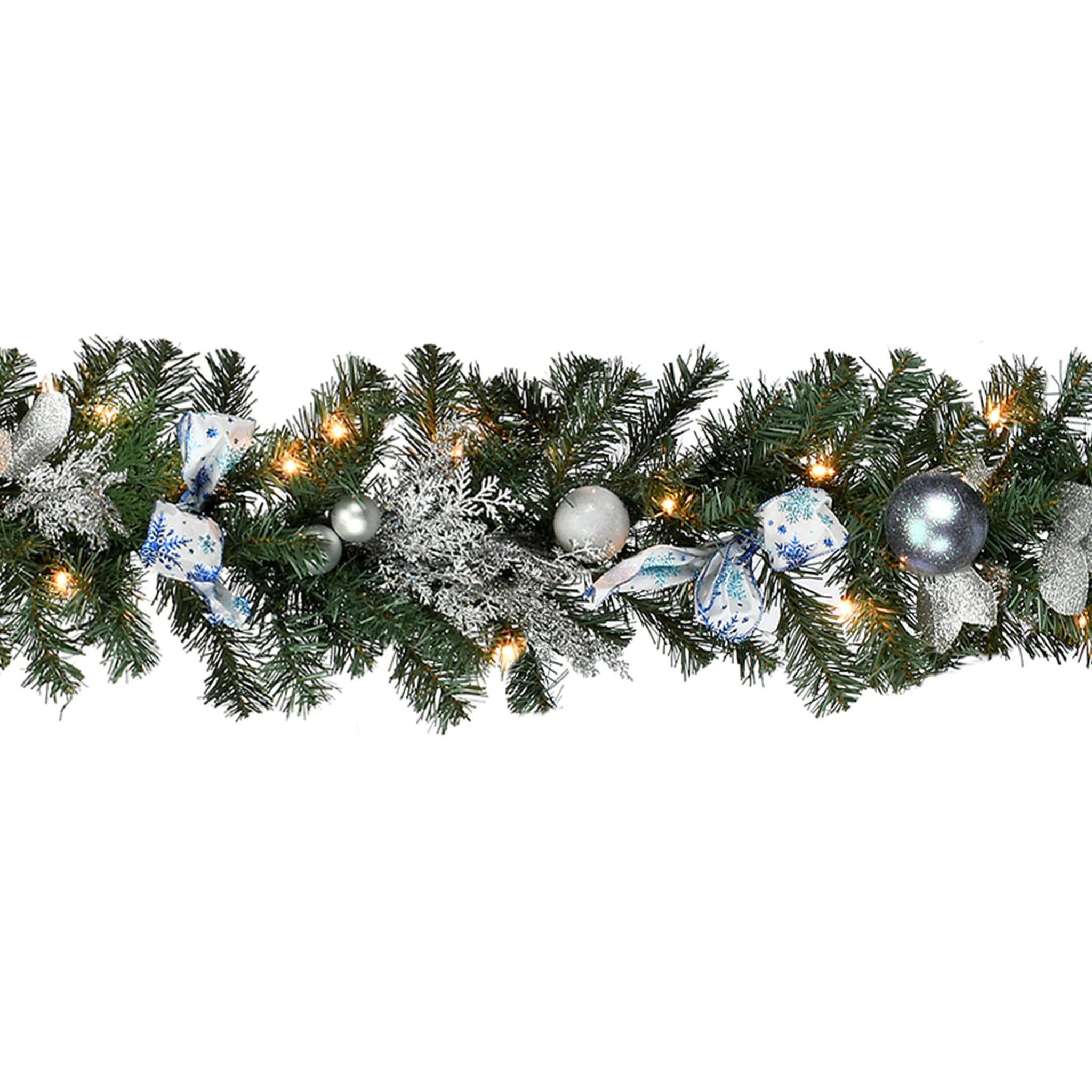 9 ft. Pre-Lit Decorative Collection Ornament Garland with Clear Lights