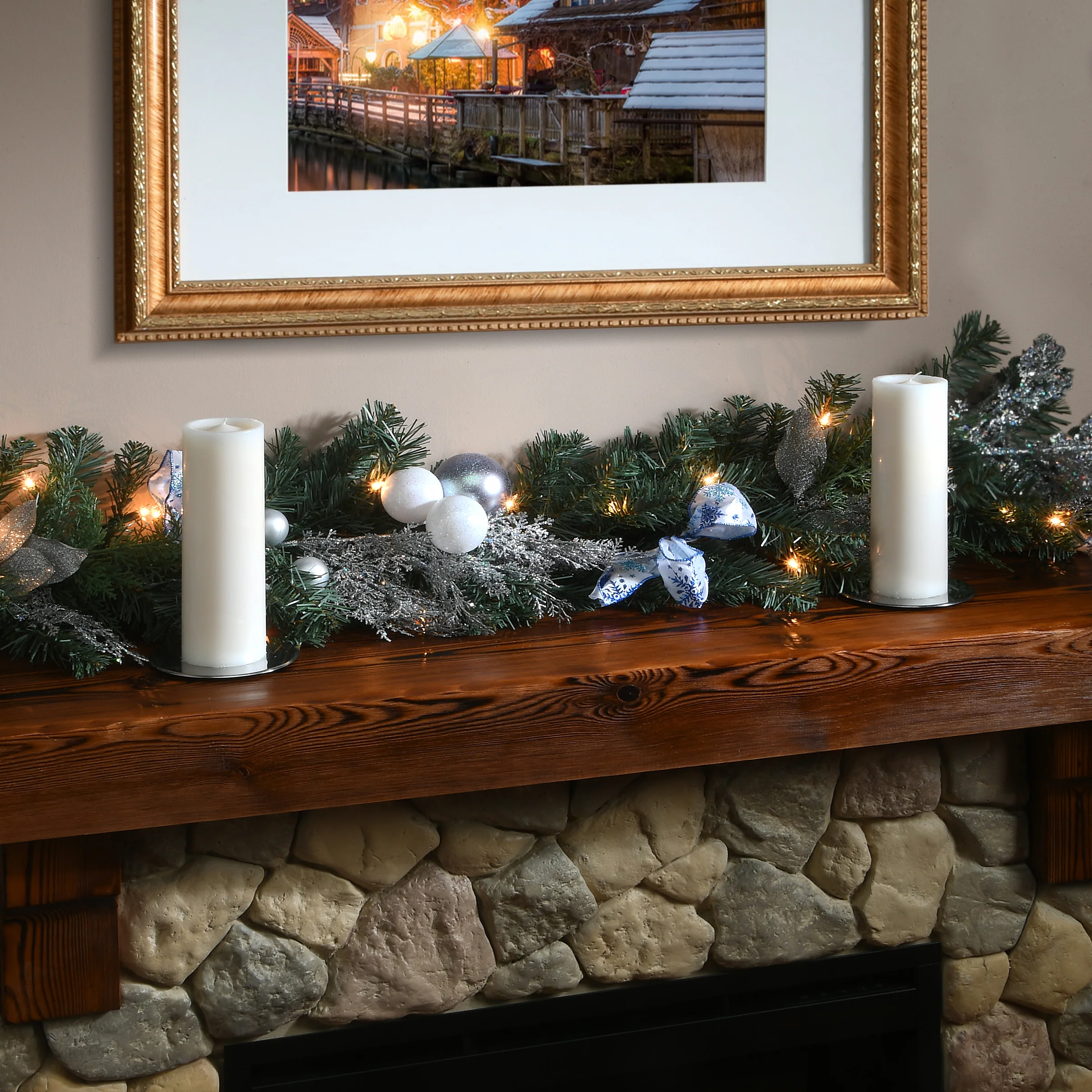 9 ft. Pre-Lit Decorative Collection Ornament Garland with Clear Lights - Image 2